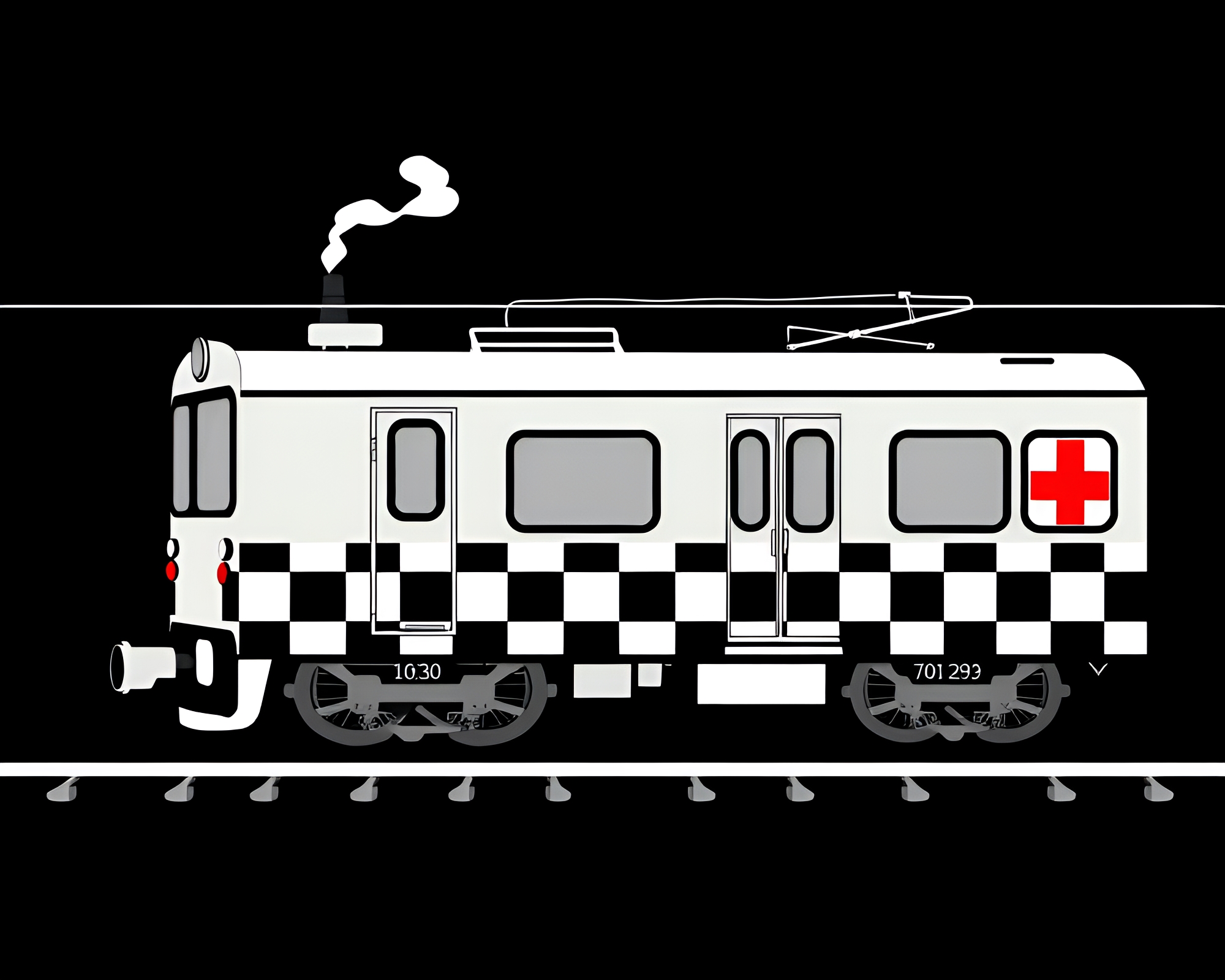 Checkered Train Tracks in Dark Medical Style Artwork – free AI stock image