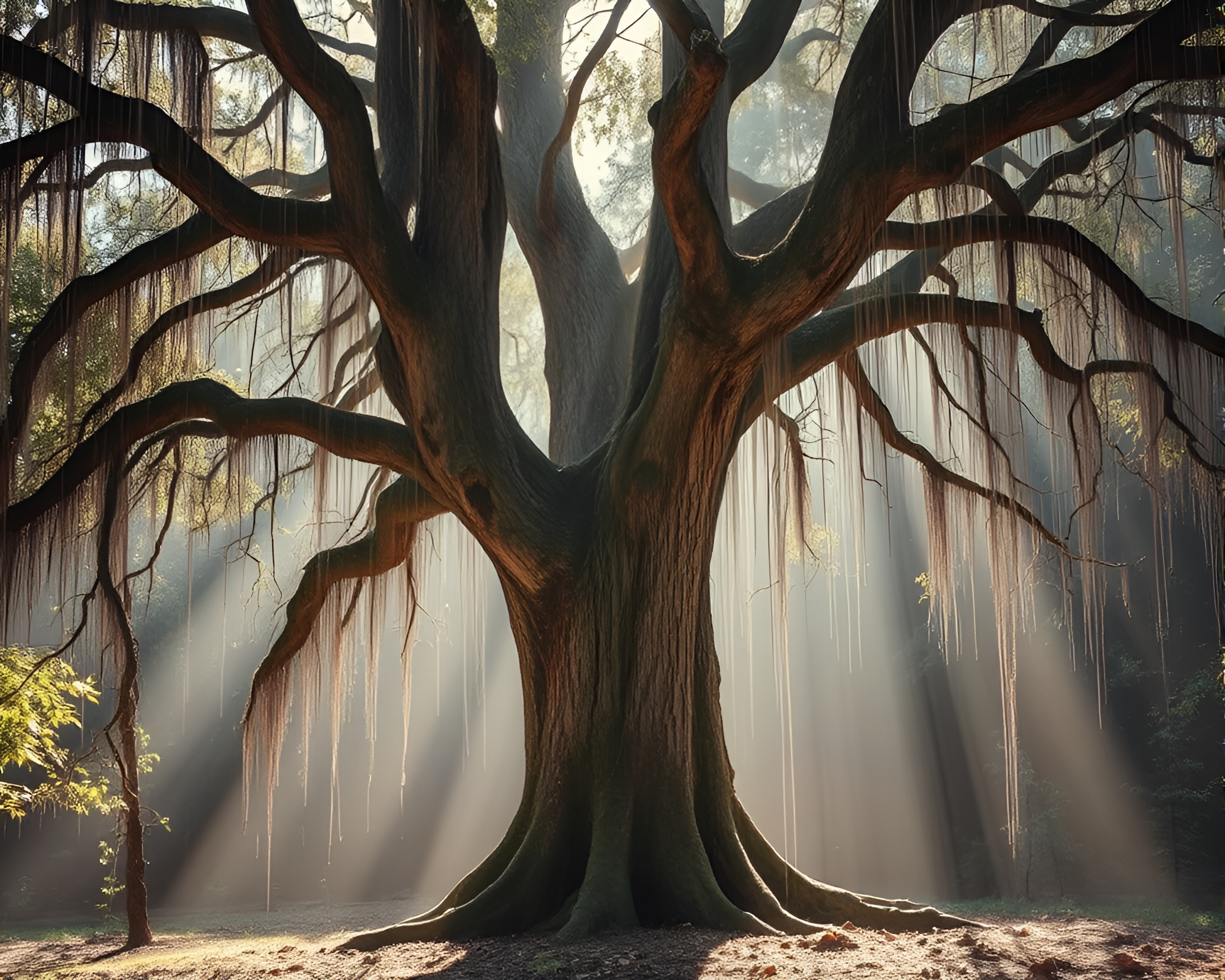 Mystical Ancient Tree with Spray Paint Drips – free AI stock image