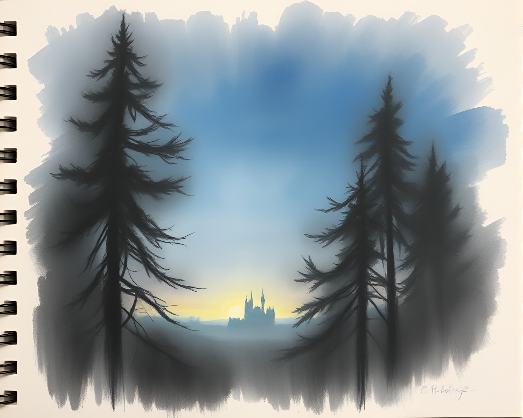 Twilight Blue Hour Dream Journal: Charcoal Sketch – free AI stock image