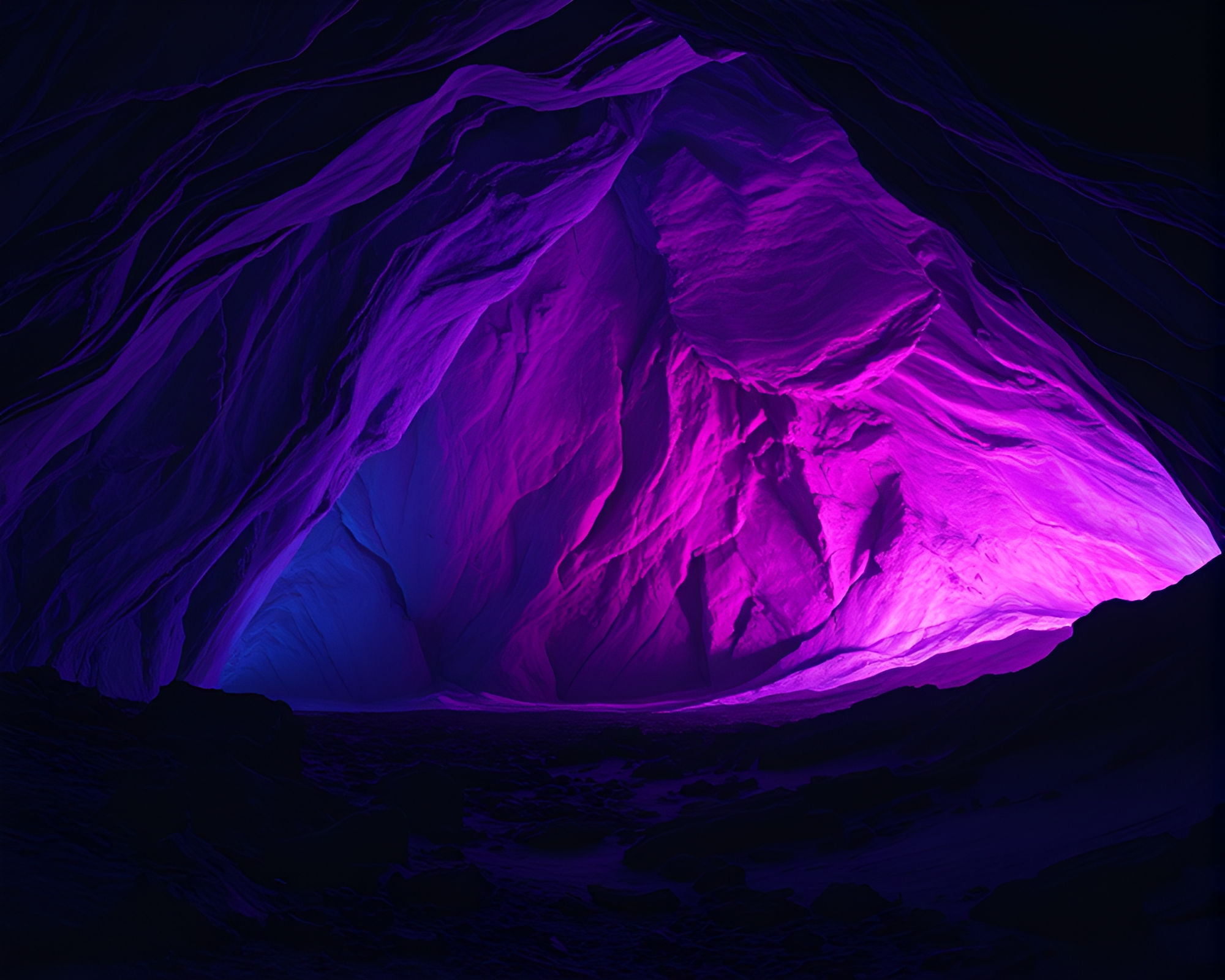 Glacial Cave Illuminated by Twilight Laser Beams – free AI stock image