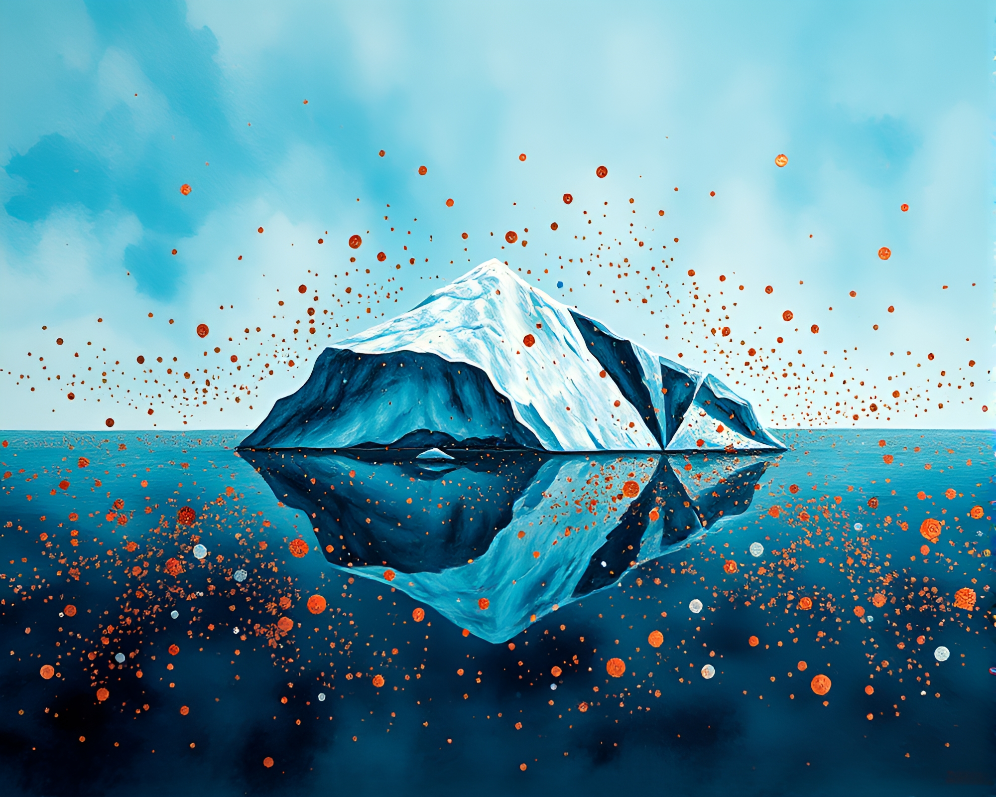 Arctic Iceberg Spectacle with Copper Verdigris Confetti Lighting – free AI stock image