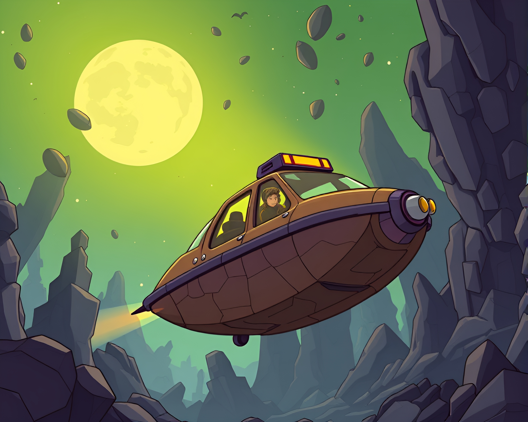 Cracked Earth Hover Taxi in Dungeon Torchlight – free AI stock image