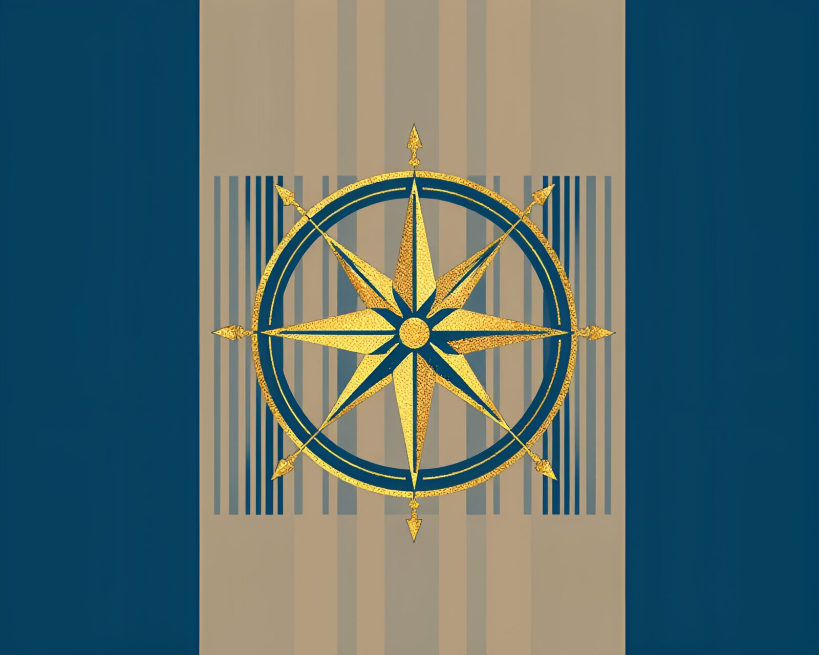 Flat color image of barcode stripe forming a compass in savannah sunset