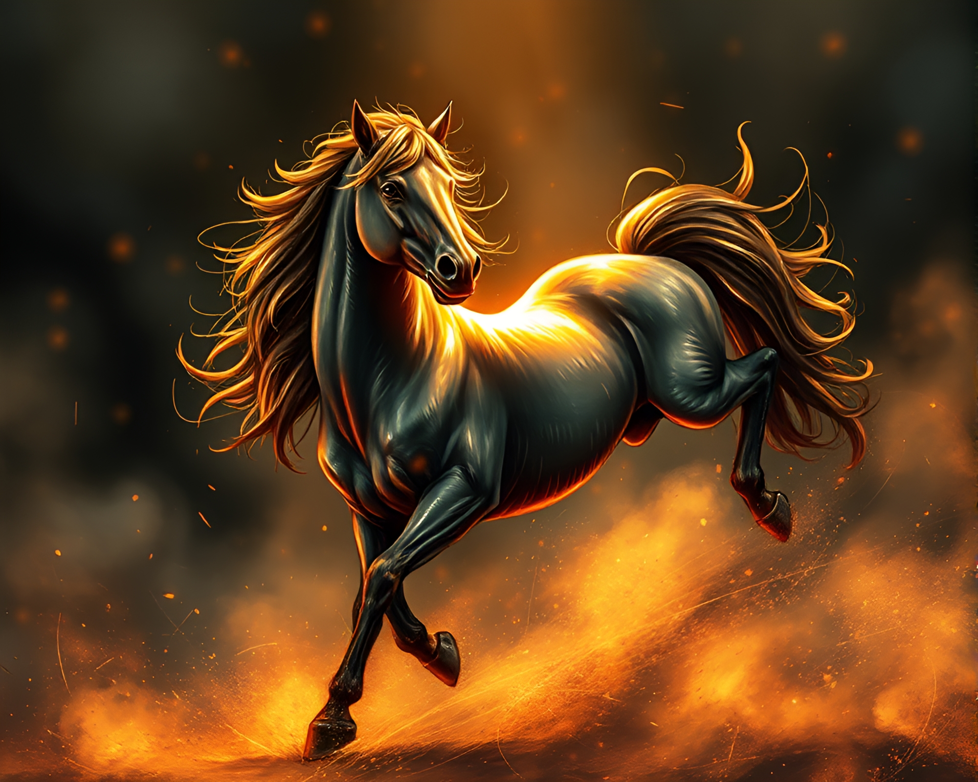 Steampunk Wild Stallion Under Theatrical Lighting – free AI stock image