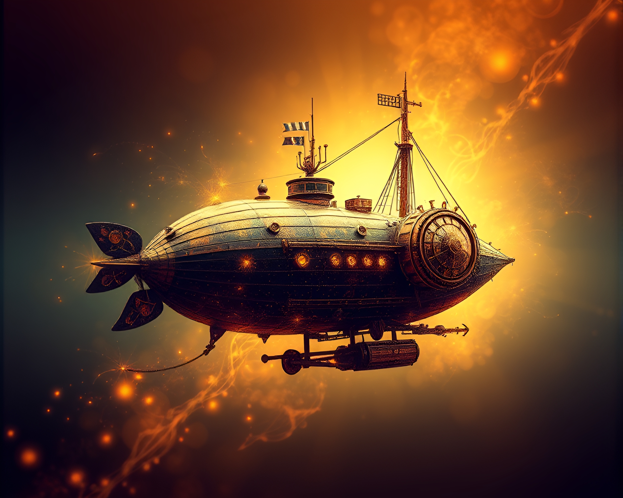 Steampunk Airship Glowing with Gilded Highlights – free AI stock image