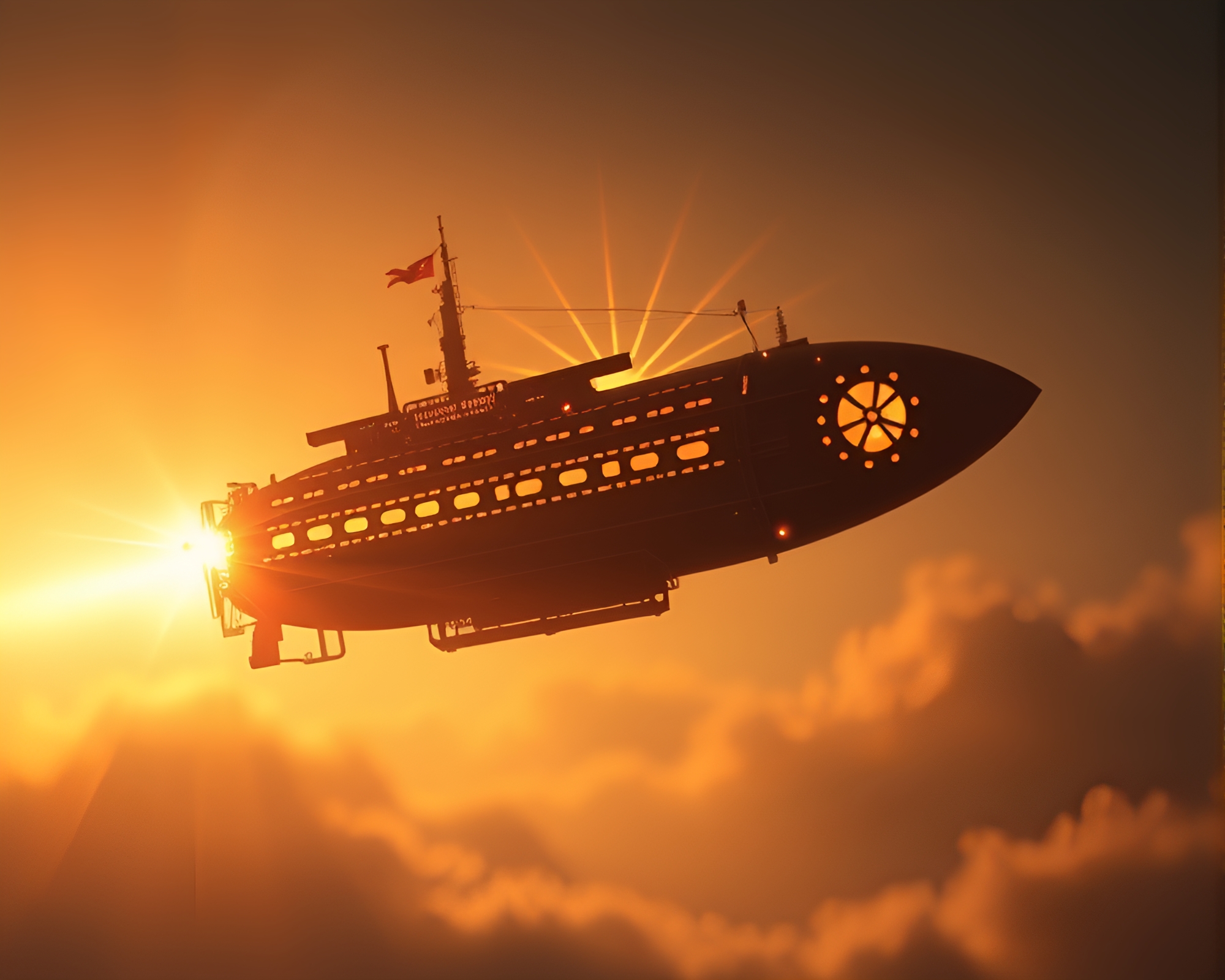 Steampunk Airship Solar Flare Stencil Art – free AI stock image