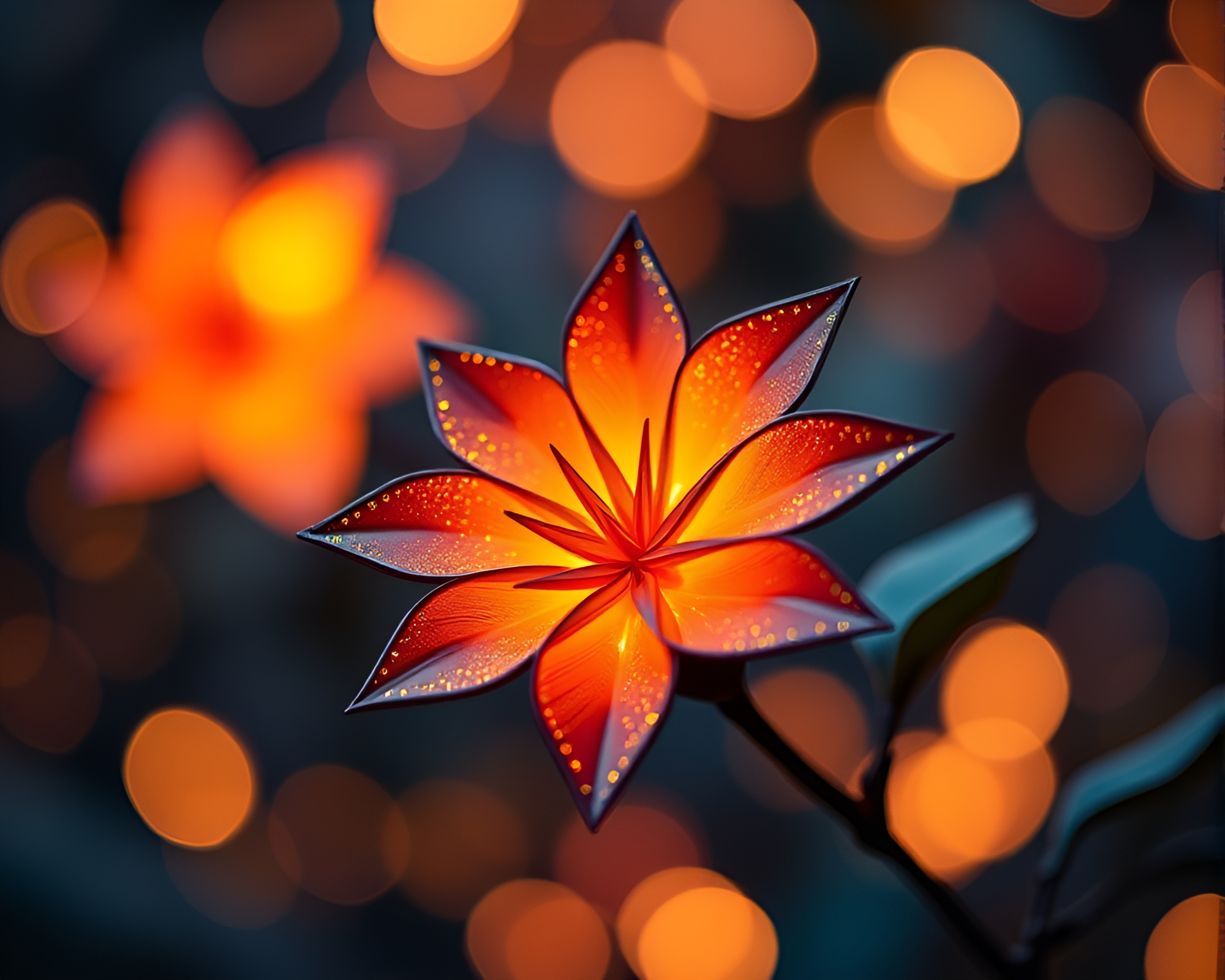 Gilded Origami Flower in Bokeh Lights – free AI stock image