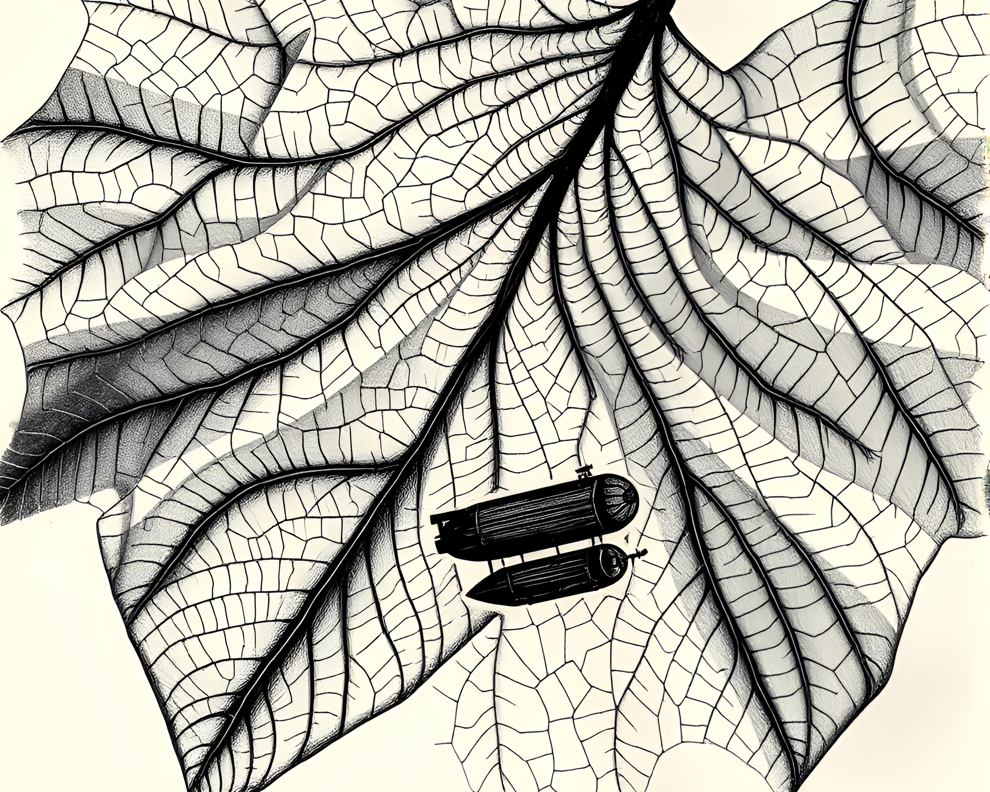 Steampunk airship with intricate leaf vein patterns – free AI stock image