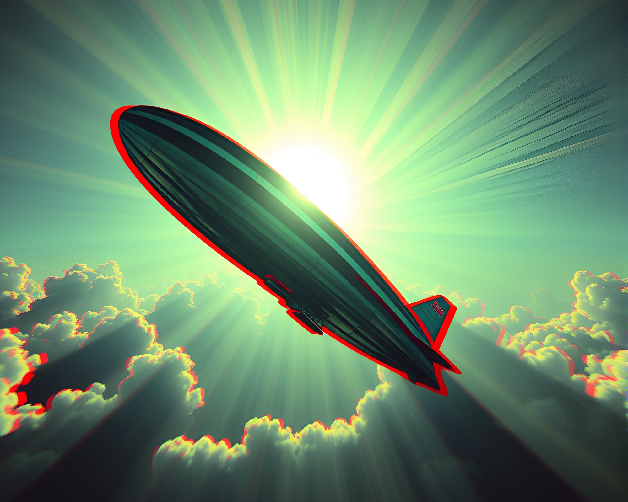 Shading Strokes on Anaglyph 3D Zeppelin in God Rays – free AI stock image