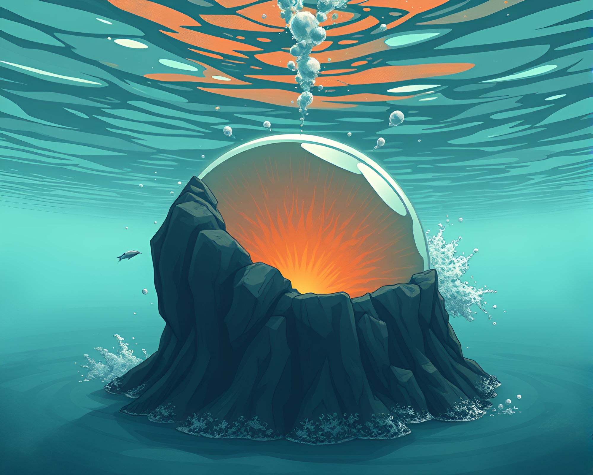 Underwater Dome Zoom Burst: Volcanic Ash Toon Shading – free AI stock image