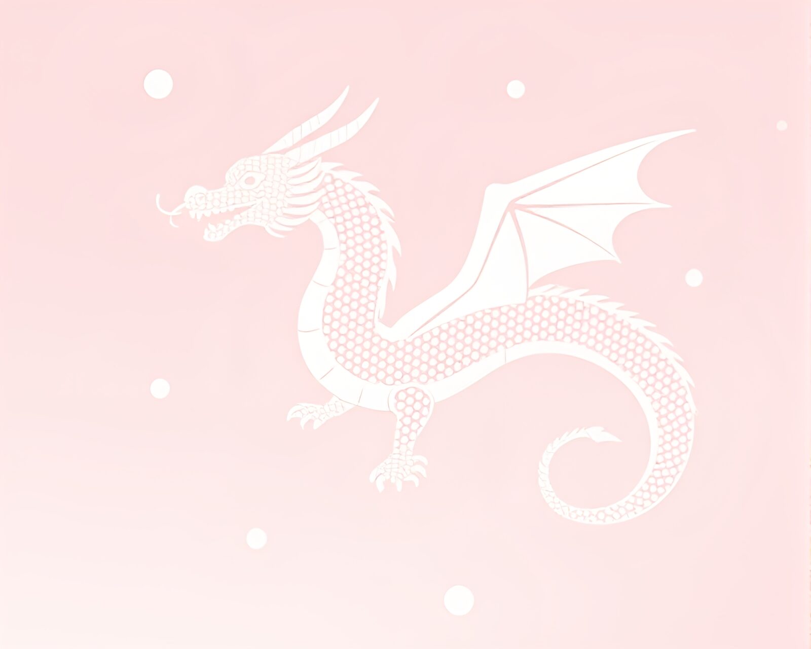 Soft pink dragon with screenprint dots in a magical scene