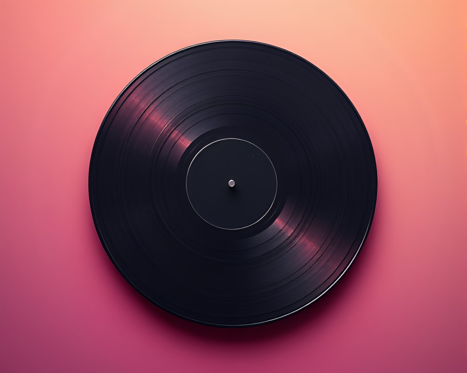 Abstract composition of floating vinyl record particles in warm colors