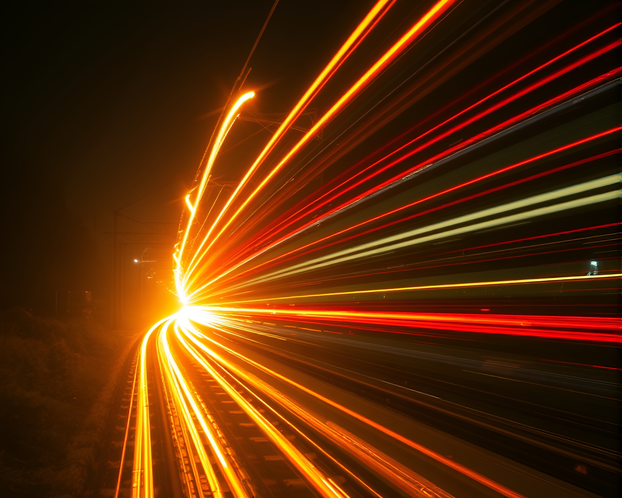 Djinn of the Glitching Savannah: Train Light Trails – free AI stock image