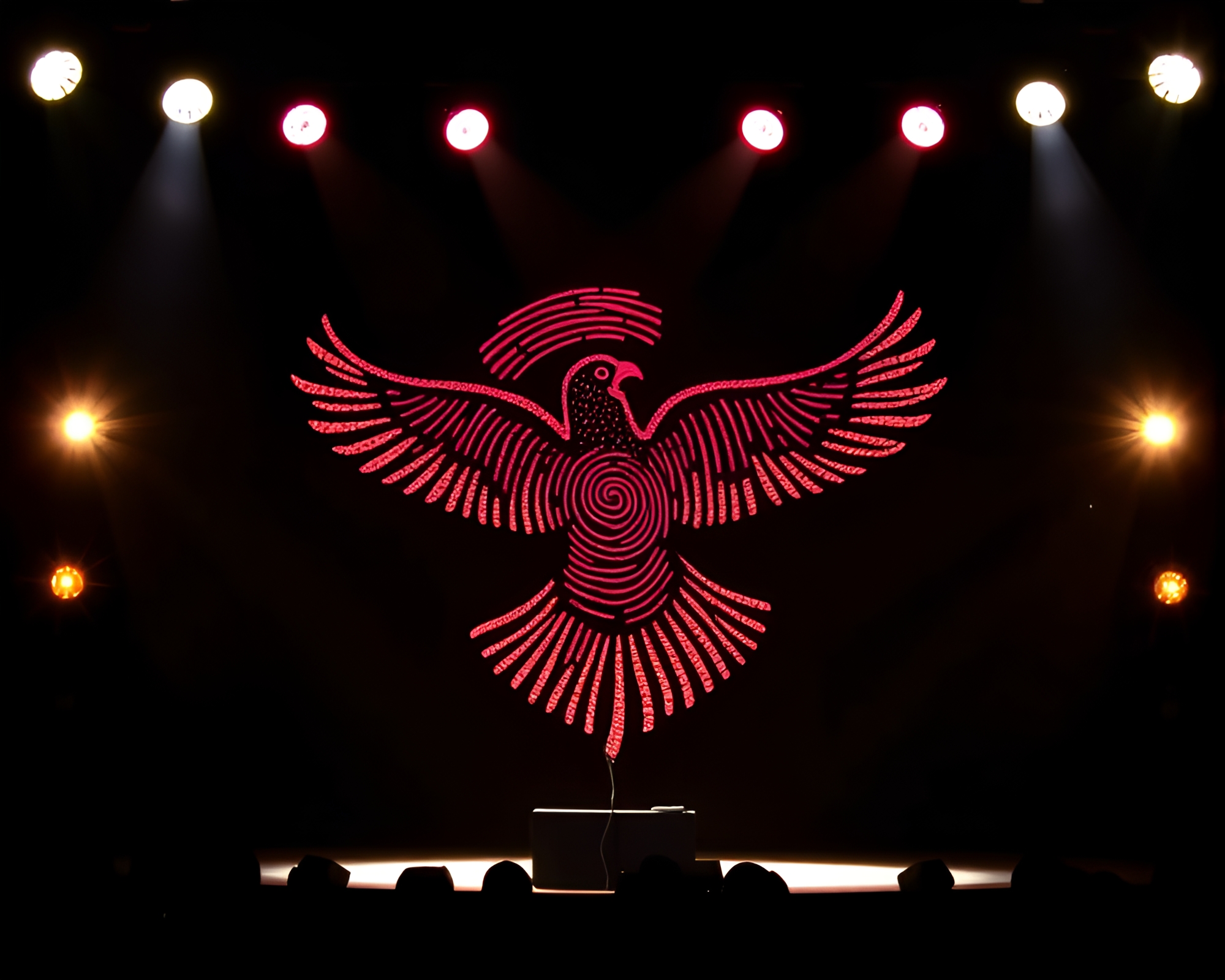 Falcon in Calligraphy: Concert Lights Fingerprint Swirl – free AI stock image