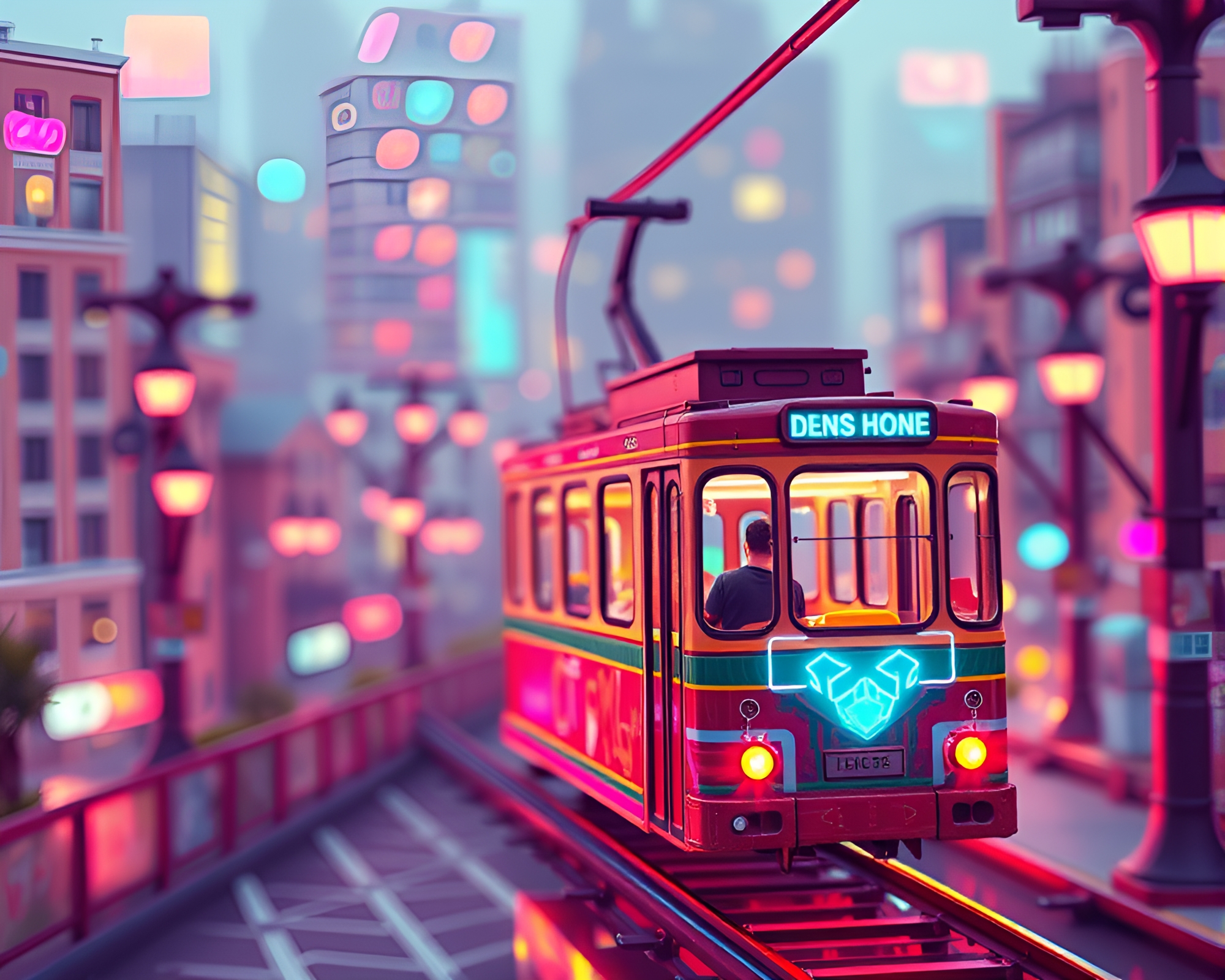 Voxel cable car through kaleidoscope fragments – free AI stock image