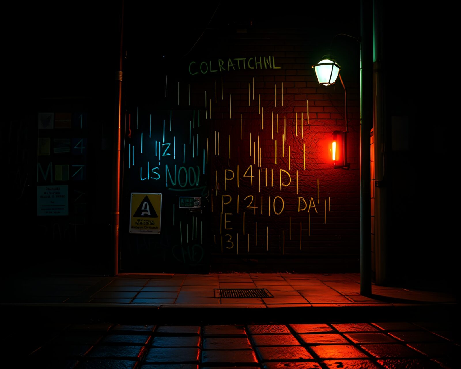 Glow-in-the-dark street art with Morse code telegraph theme
