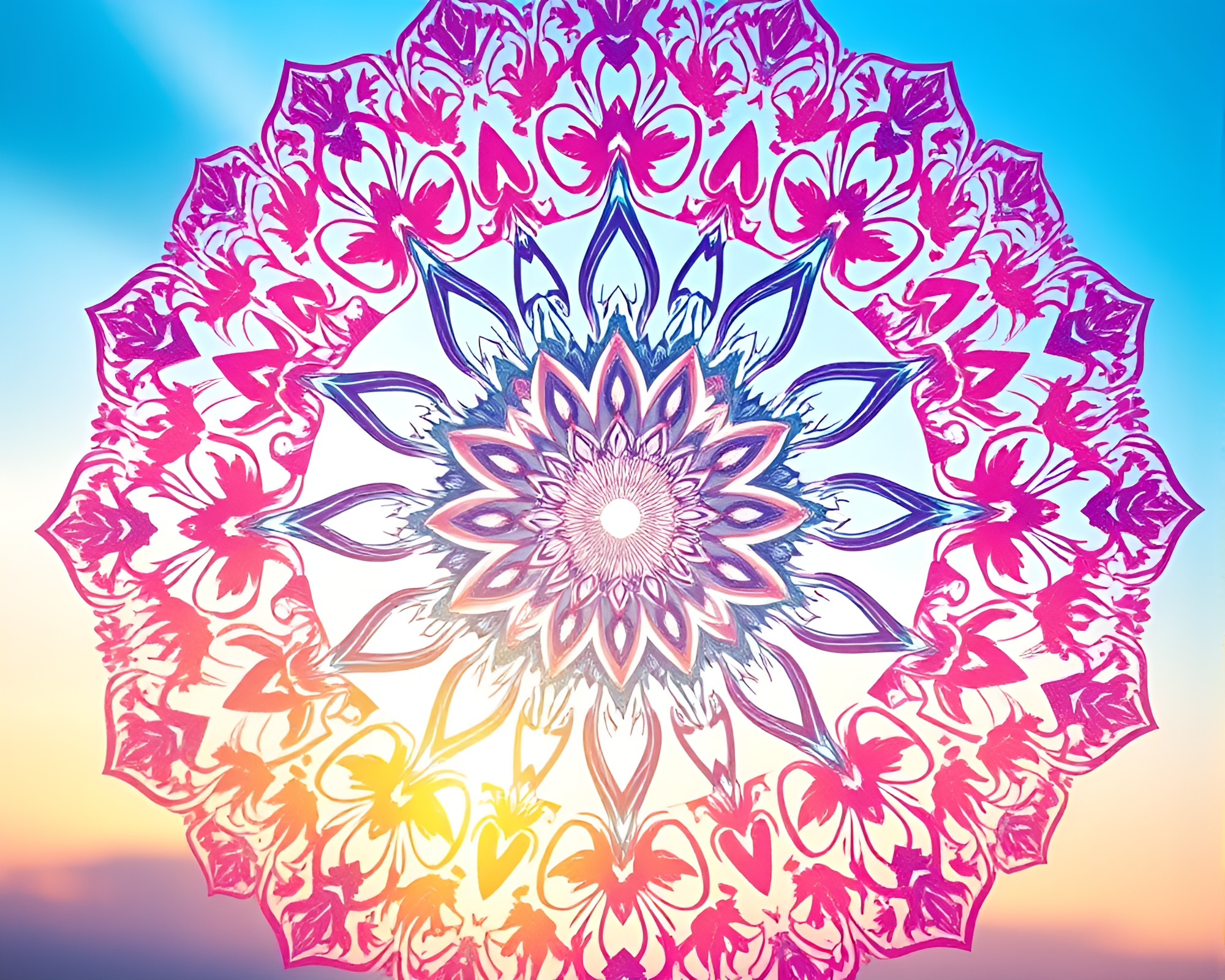 Sunrise Mandala with Watercolor Blooms – free AI stock image