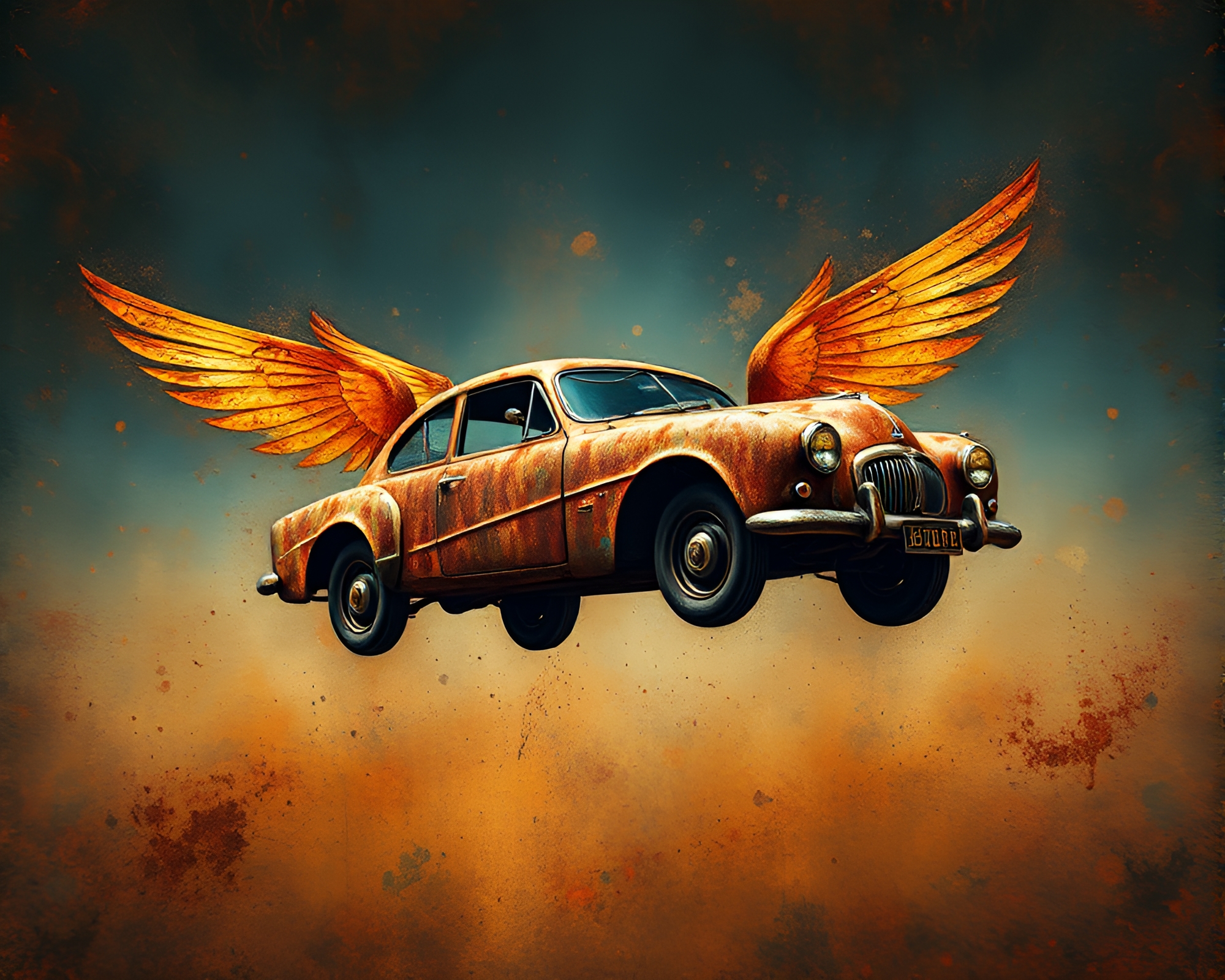 Rustic Flying Car in Fractal Art Design – free AI stock image