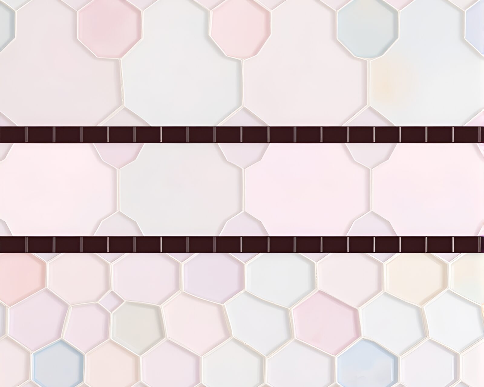 Hexagonal tiling featuring delicate Murano glass in soft pastel colors