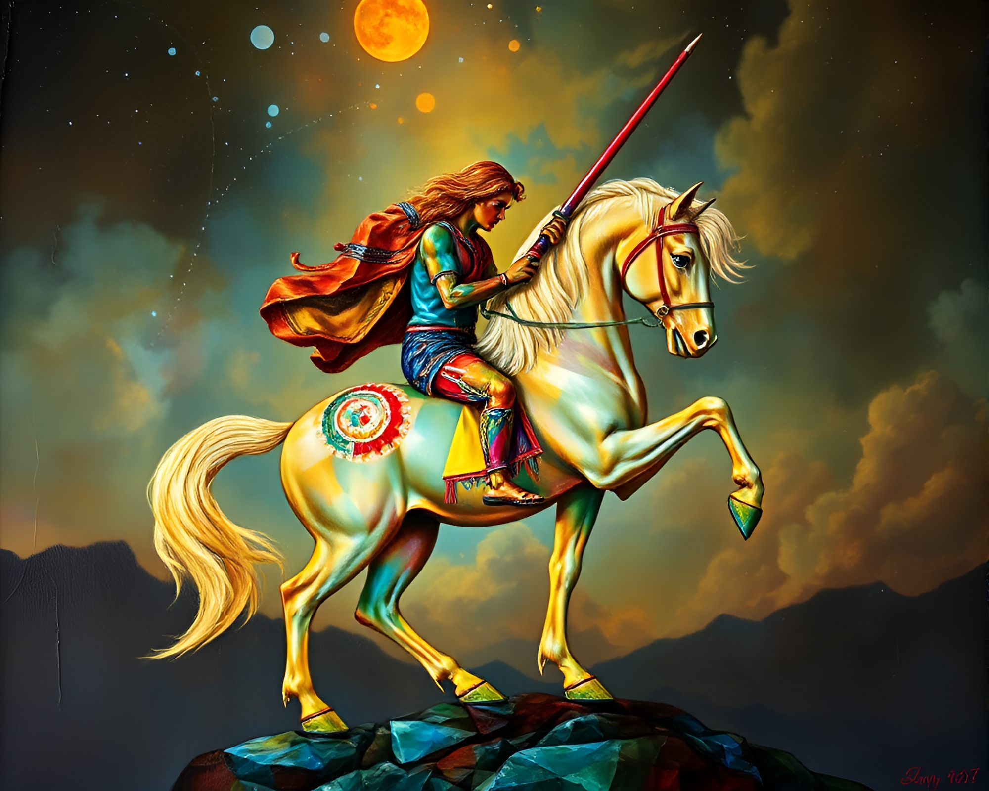 Prism Refraction in Centaur Fresco: Selective Focus Composition – free AI stock image