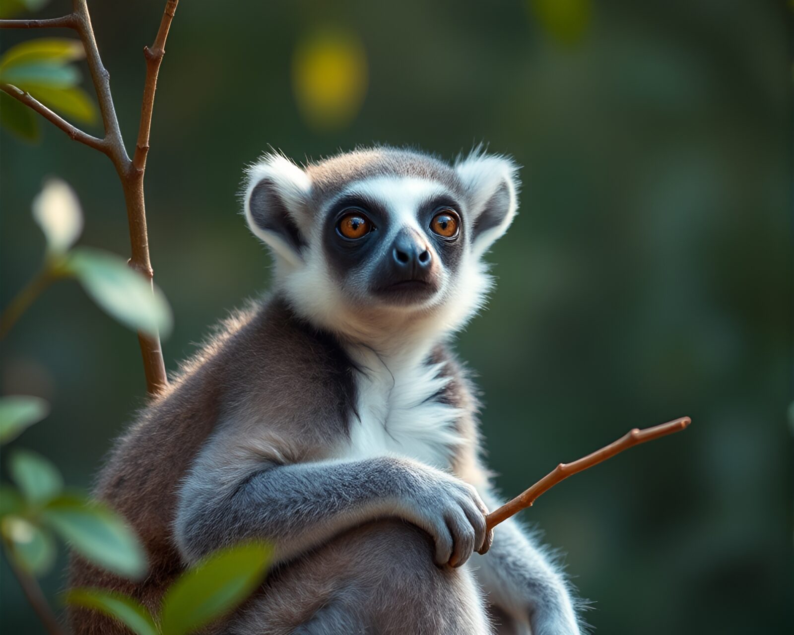 A serene lemur bathed in soft pastel hues