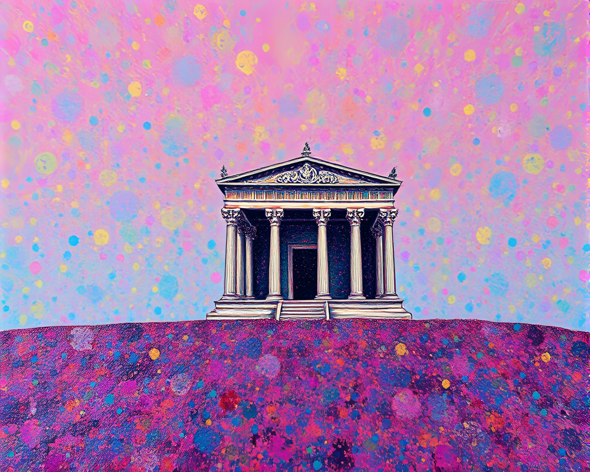 Temple Hologram Specks in Color Field Painting – free AI stock image