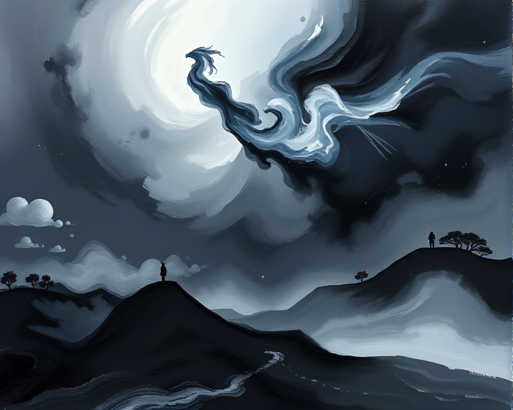 Surreal Milky Way Dreamscape Charcoal Art – free AI stock image