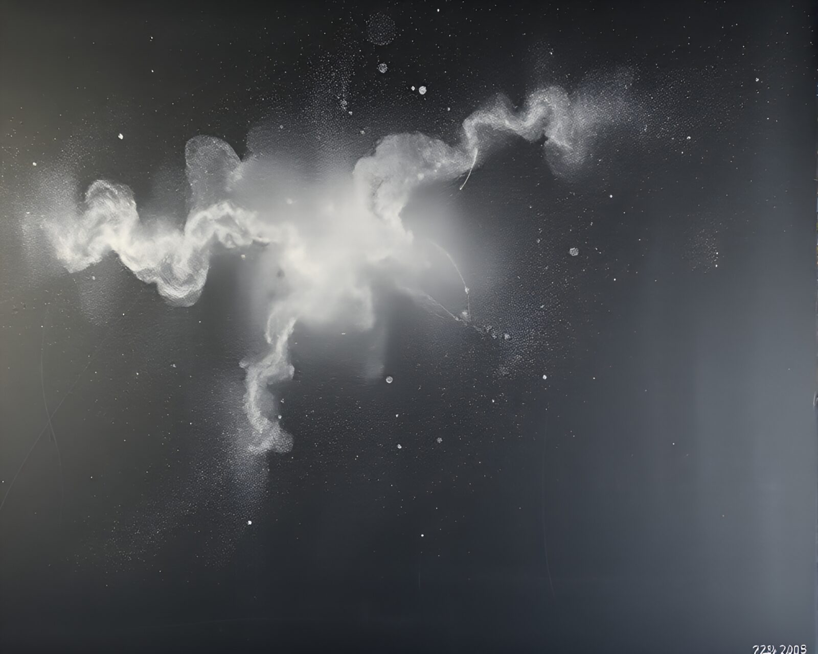 Data visualization style image of chalkboard cliff with cosmic dust colors