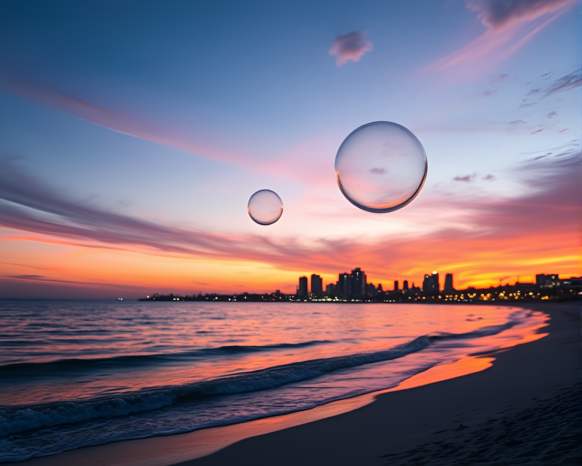 Beach Bubble Clusters at Sunset – free AI stock image