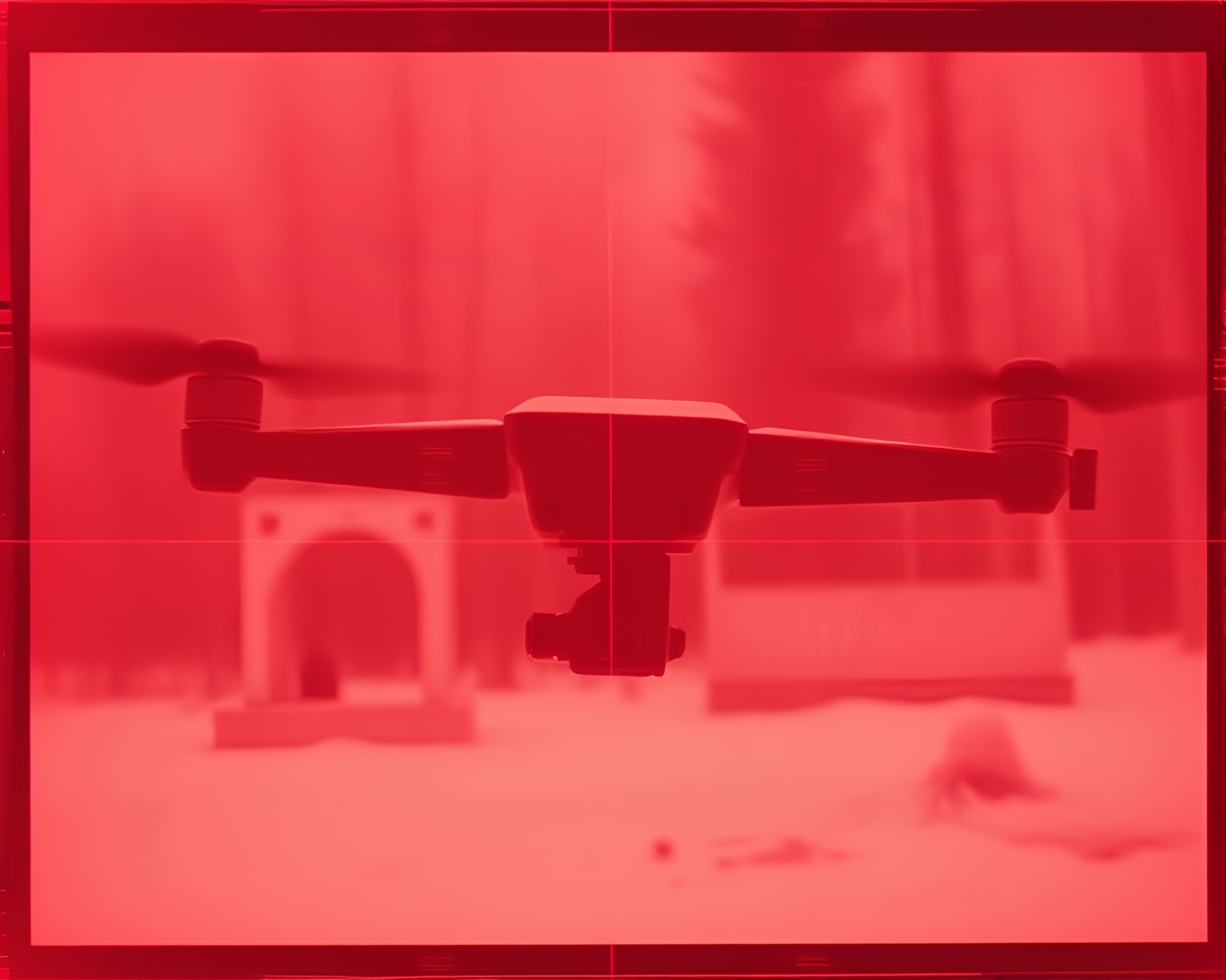 Infrared Drone Surrounded by VHS Distortion Flames – free AI stock image