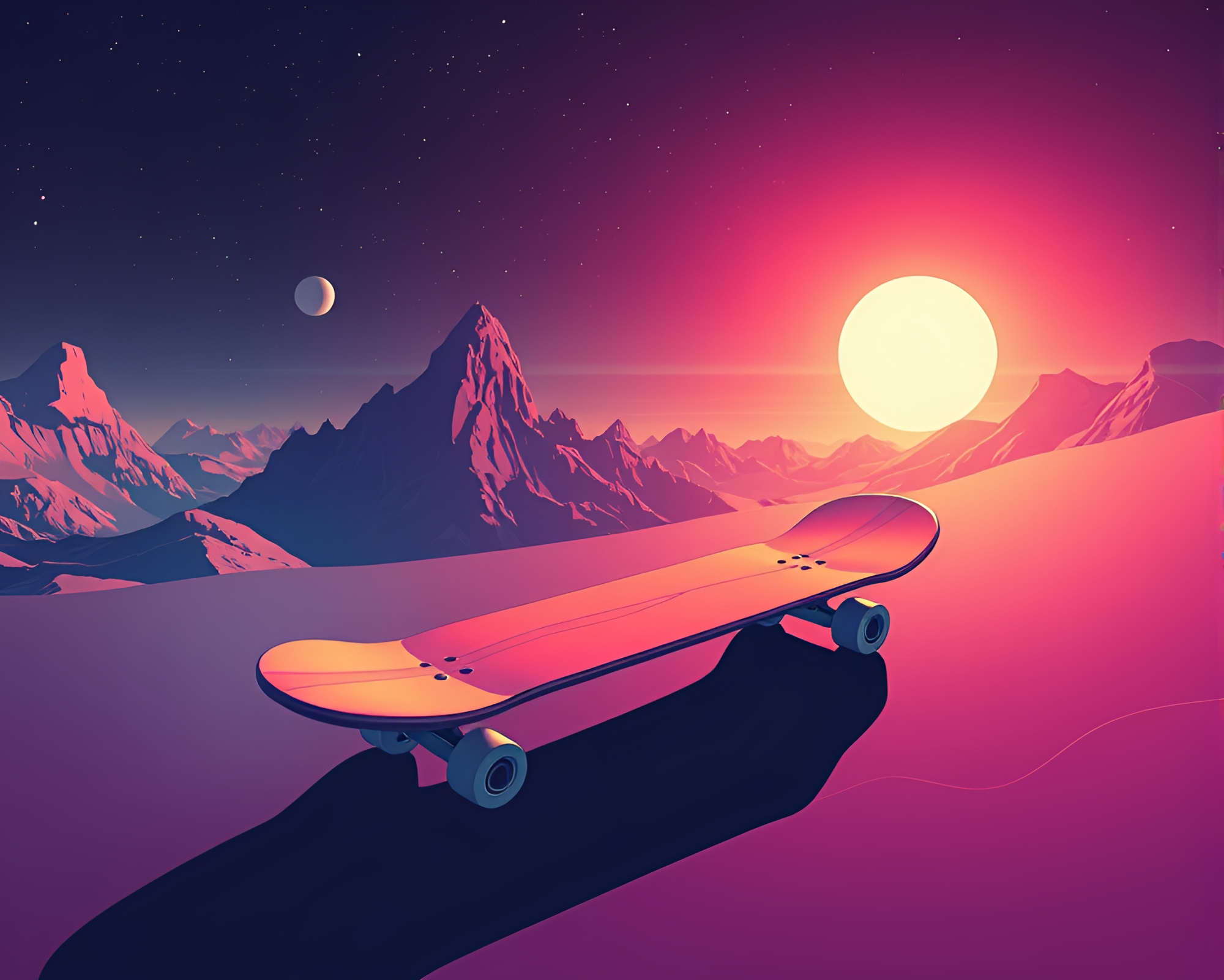 Skateboarder Silhouette Embracing Negative Space in Surreal Colors – free AI stock image