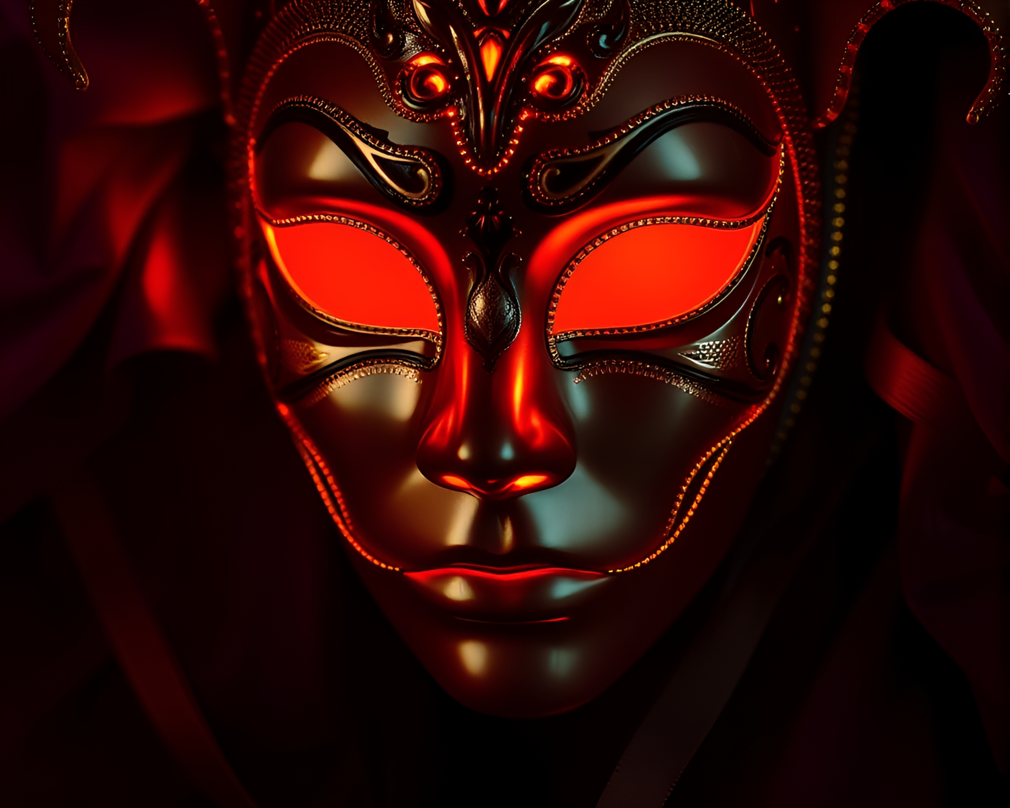 Venetian Mask in Chiaroscuro with Gold Foil Accents – free AI stock image