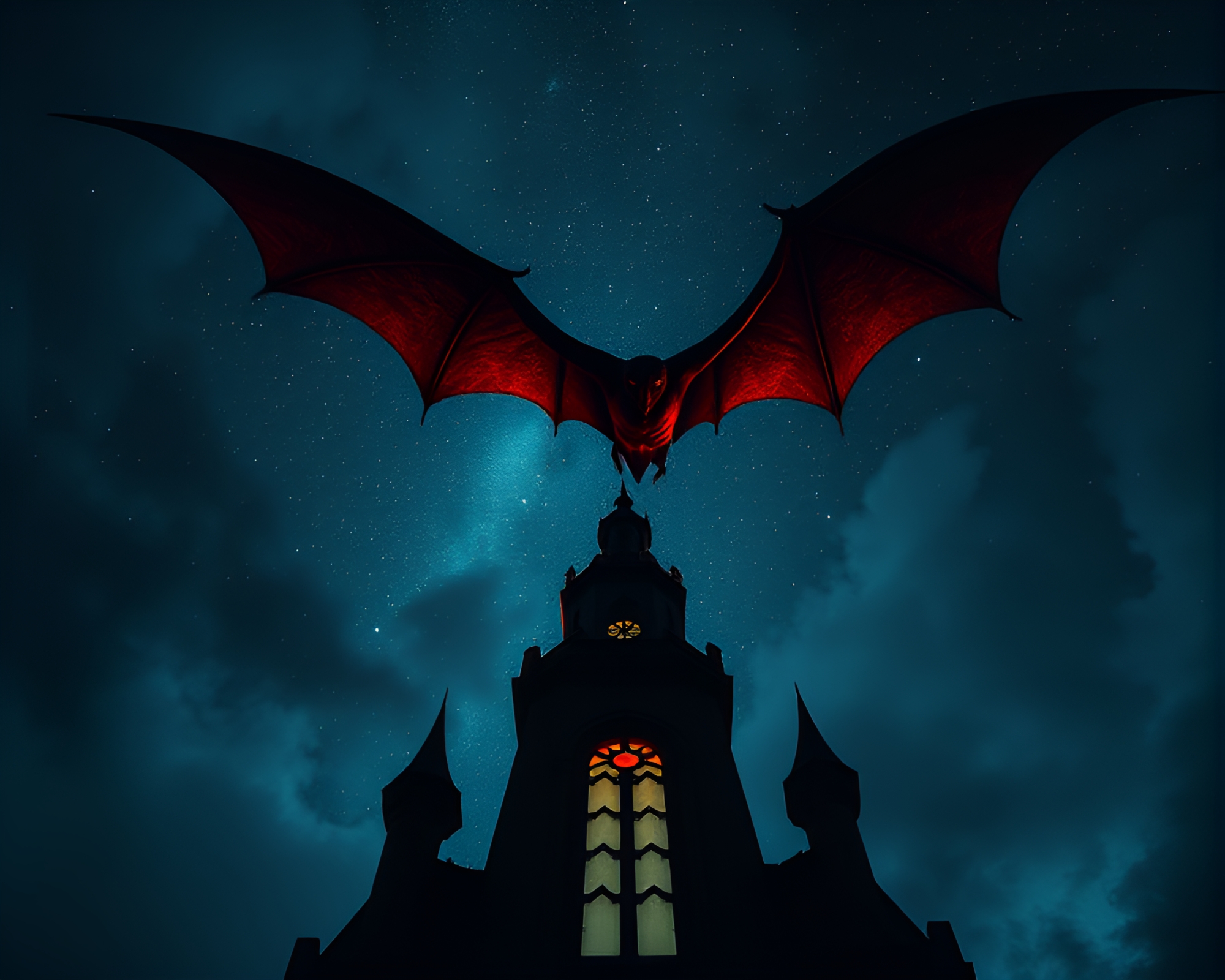 Vampire Cityscape: Geometric Abstraction in Starlit Sky – free AI stock image