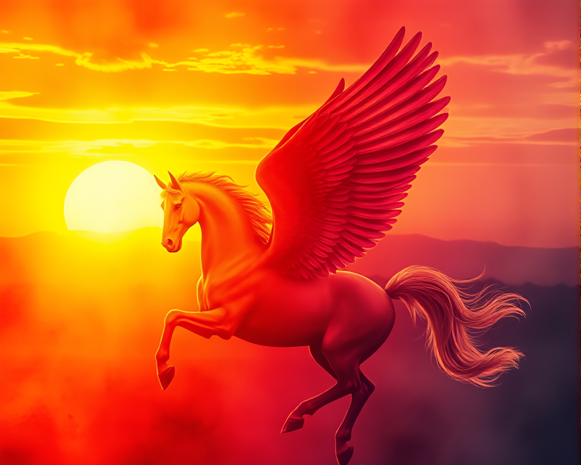 Majestic Pegasus in Sunset Divide – free AI stock image