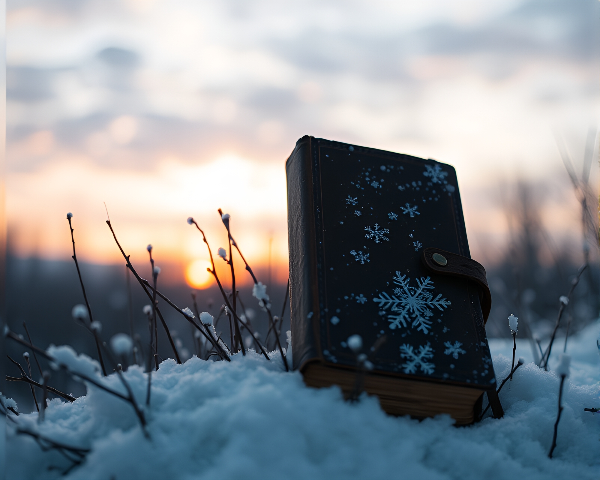 Snowflake Goddess’ Leather-Bound Diary at Dusk – free AI stock image