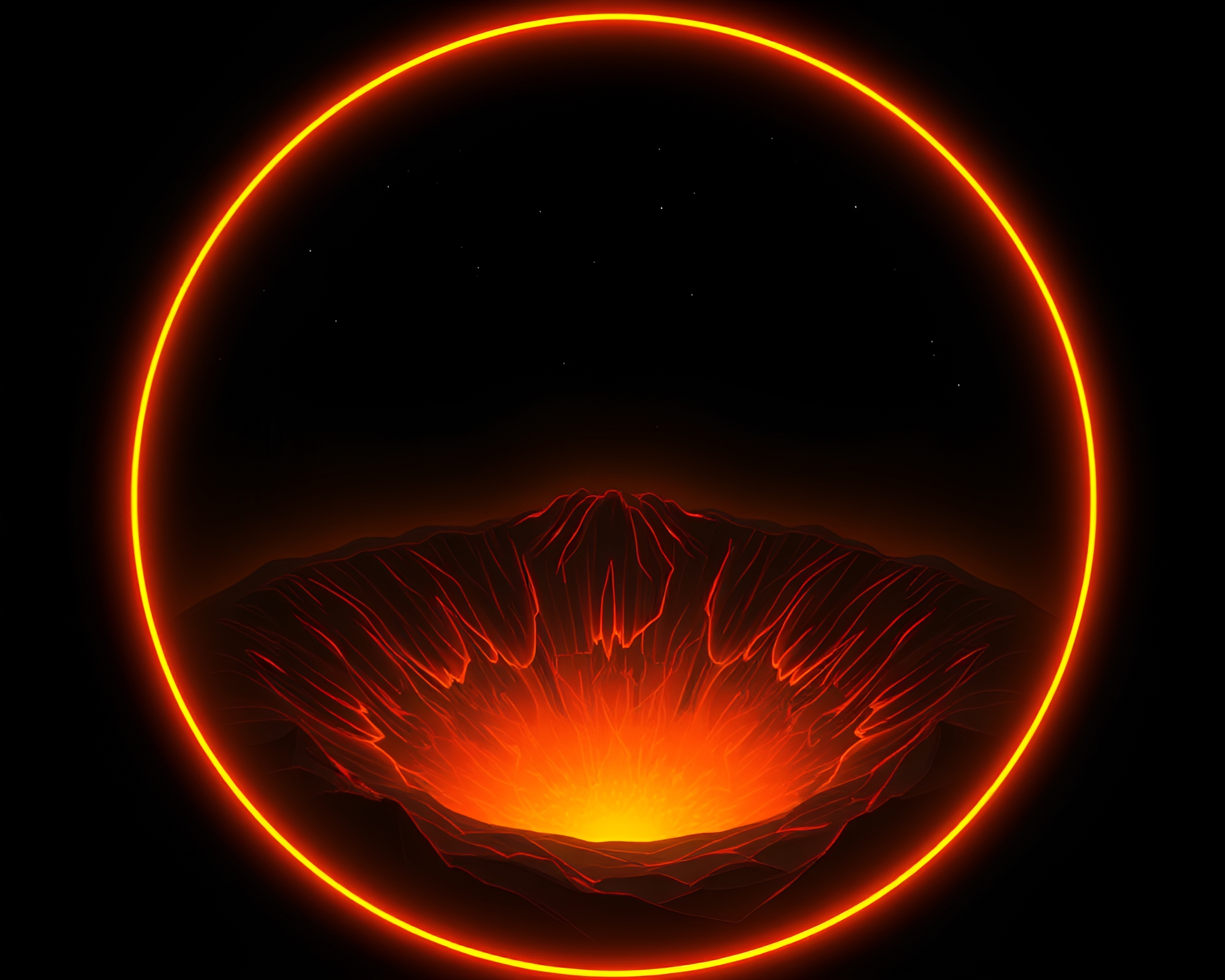 Volcano Crater Illuminated in Line Art Glow – free AI stock image