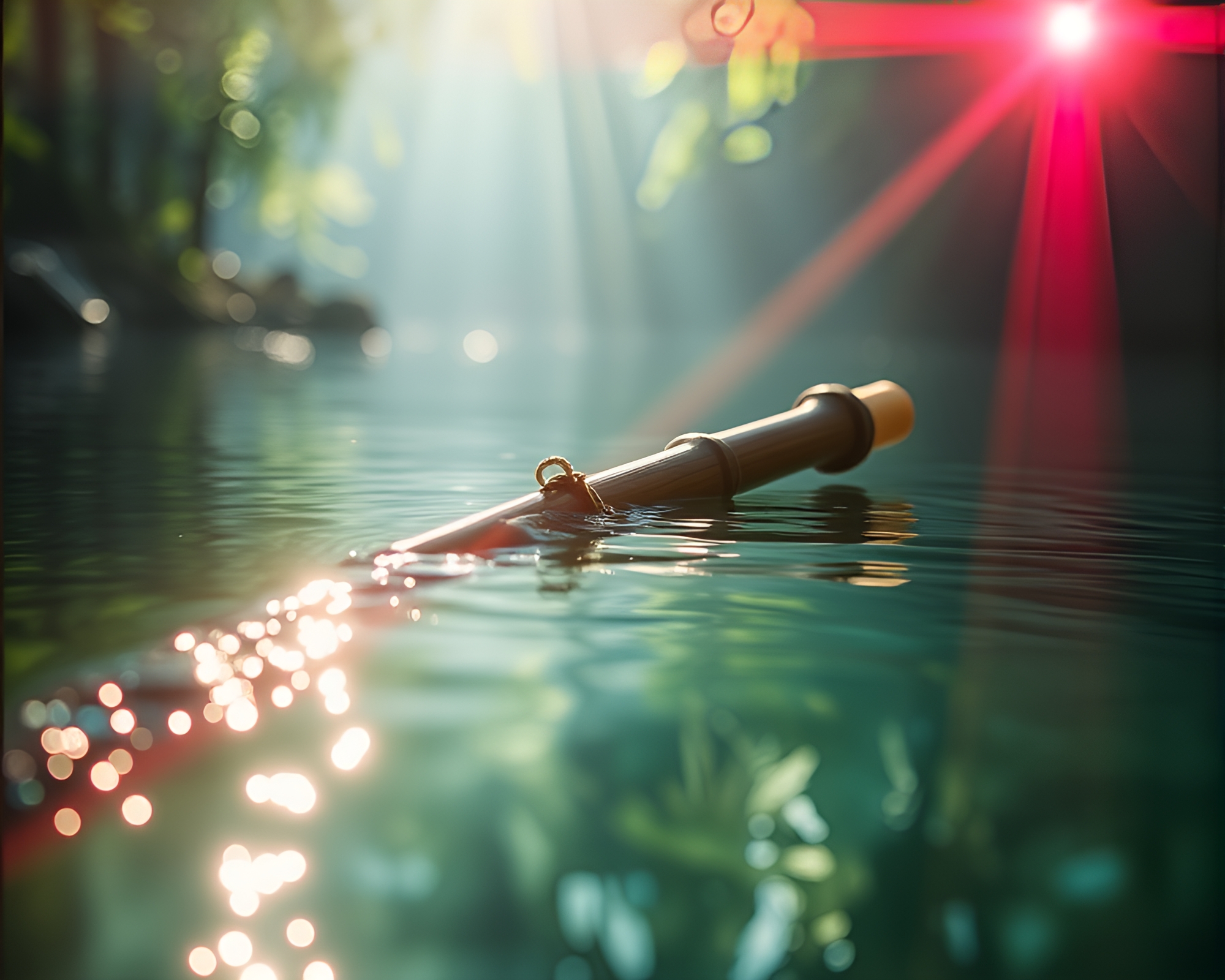 Bamboo Flute Serenade Amidst Water Ripples – free AI stock image