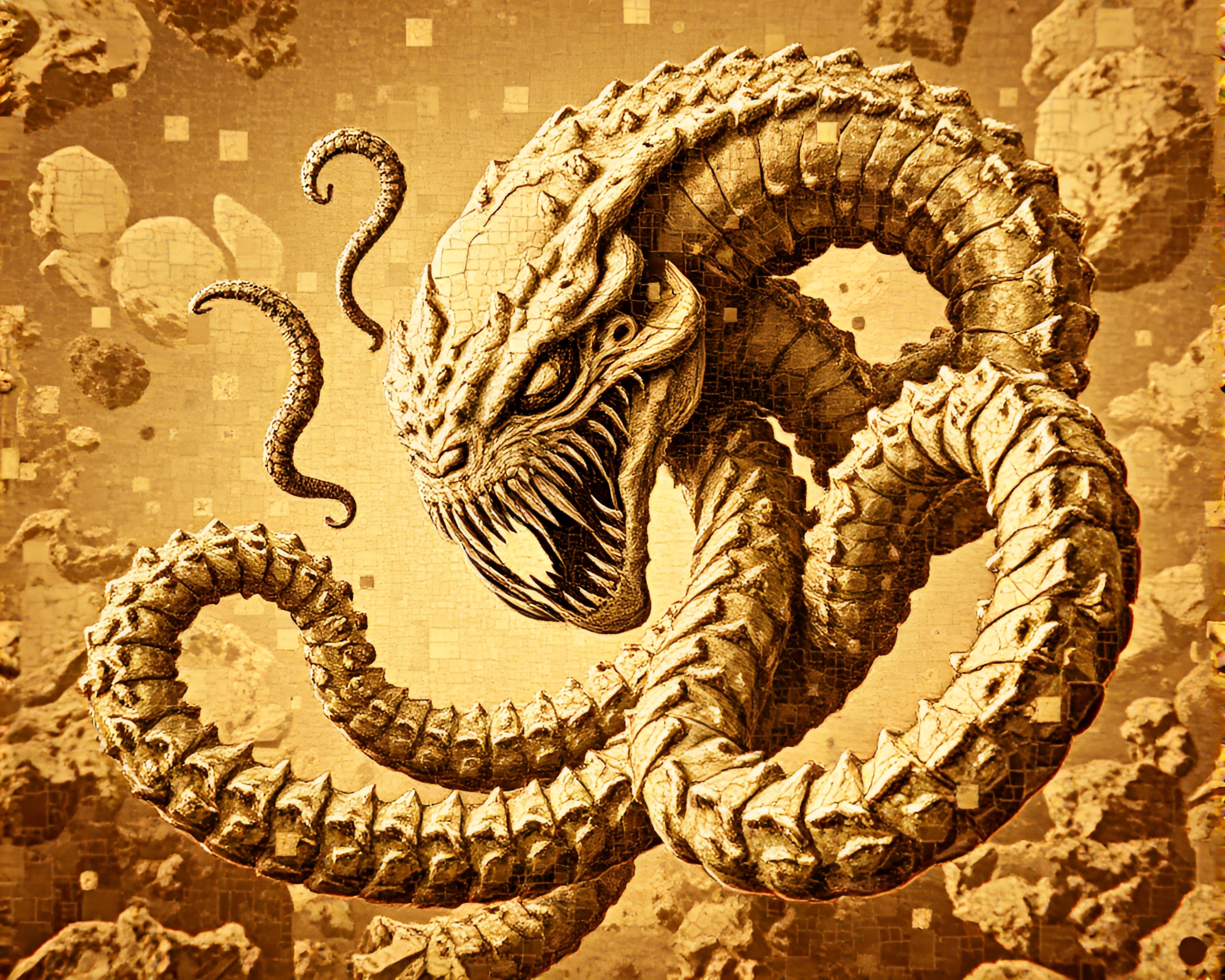 Sepia Kraken Mosaic in Anaglyph 3D – free AI stock image