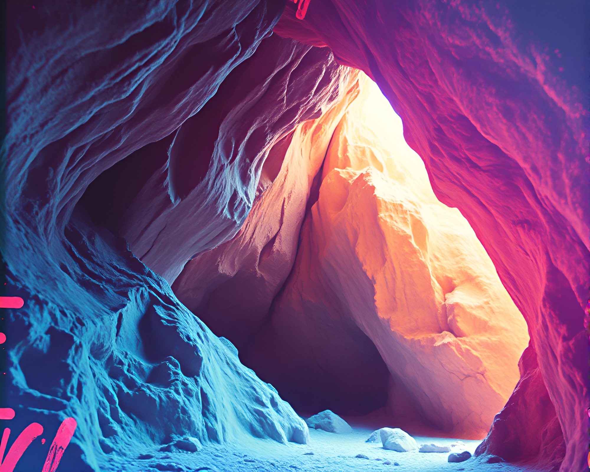 Glacial Cave Halftone Grid Double Exposure Photography – free AI stock image
