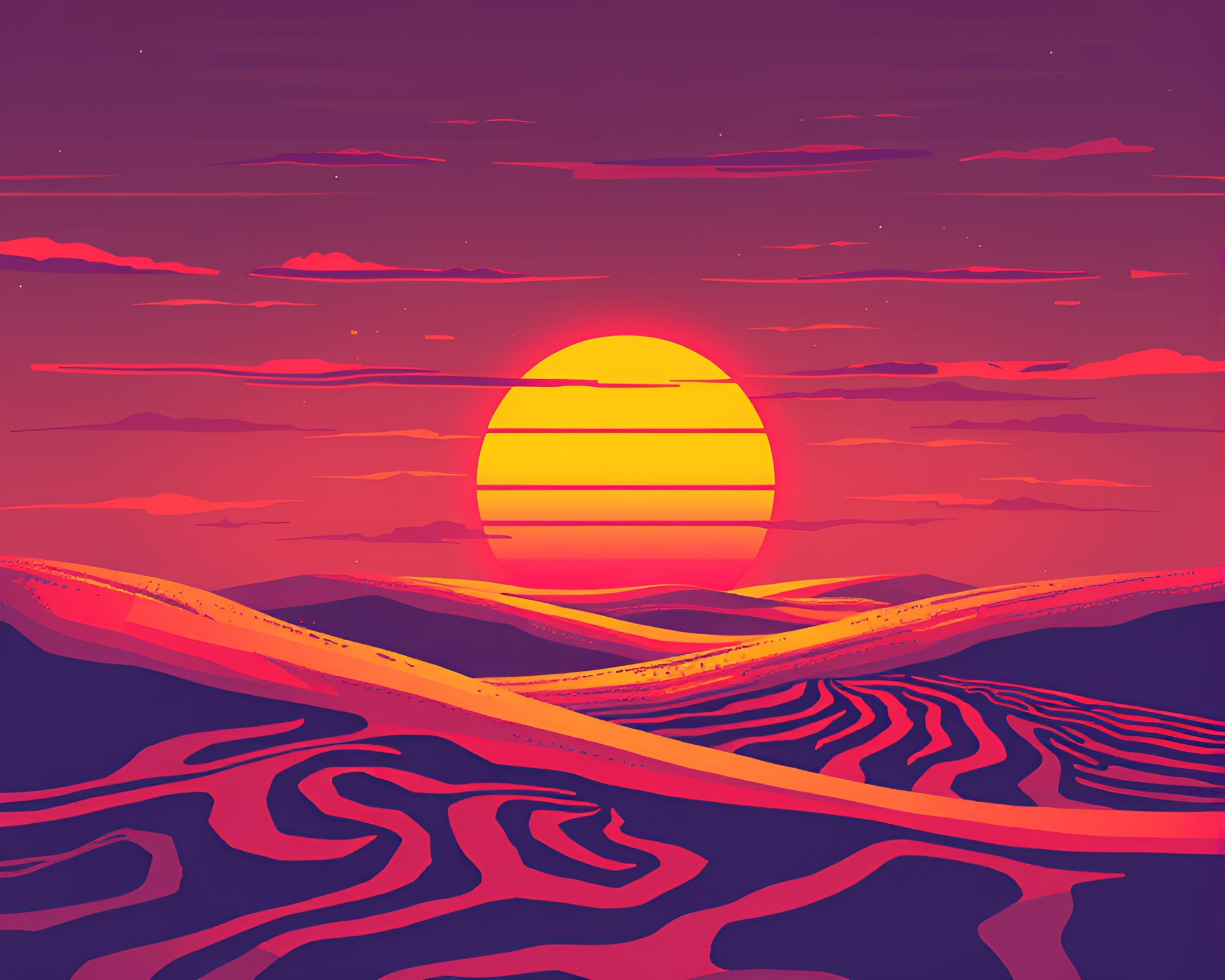 16-Bit Neon Graffiti Desert Sunset Swirl – free AI stock image
