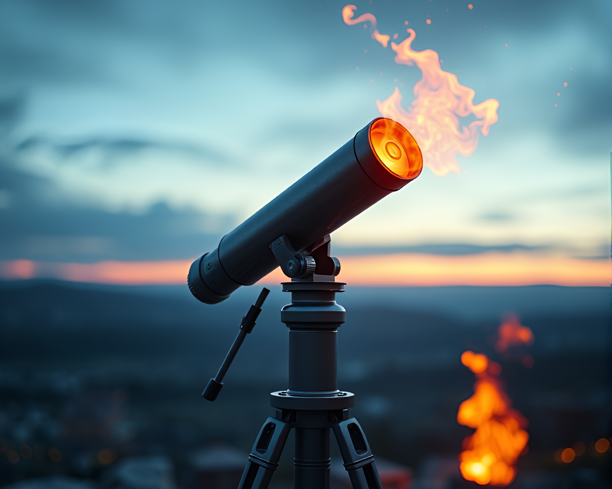 Vintage Telescope Observing Floating Embers in Wireframe Render – free AI stock image