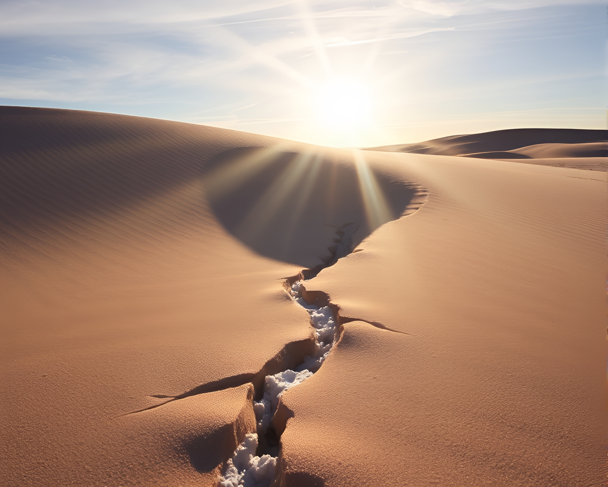 Frozen Sunburst: Sand Dune Light Painting – free AI stock image