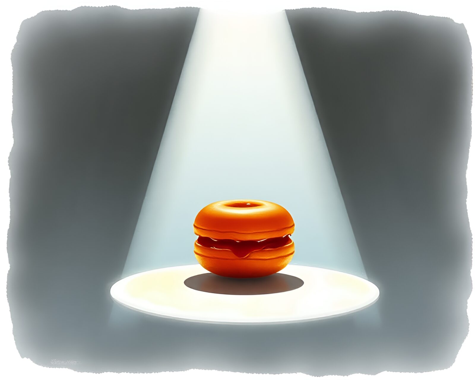 Silhouette of a jelly-filled doughnut under a dramatic stage spotlight