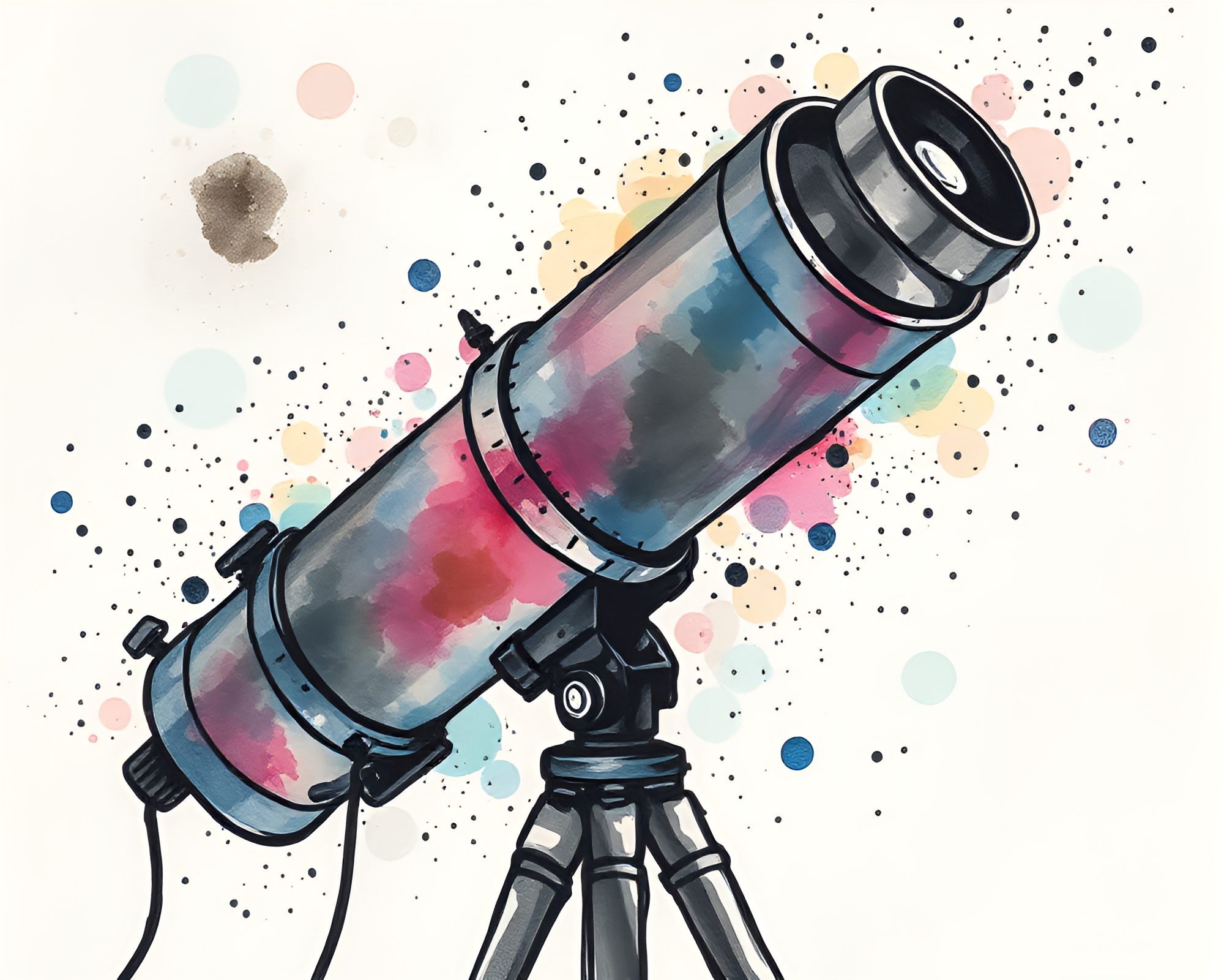 Abstract Cubist Telescope with Ink Splashes – free AI stock image