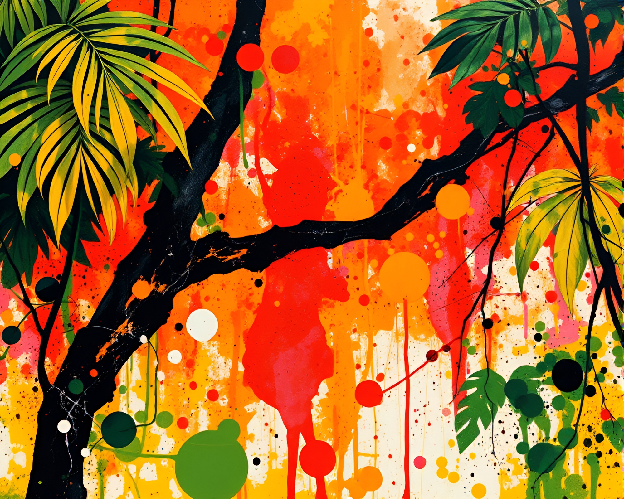 Encaustic Jungle: Hyper-Saturated Ink Splashes – free AI stock image