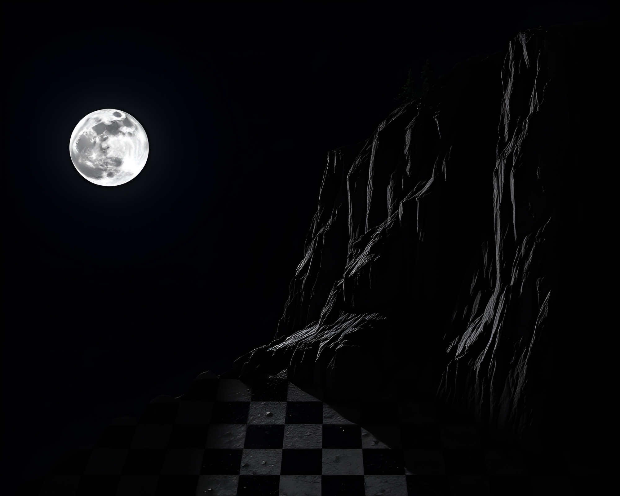 Moonlit Wolf on Checkered Cliffside in Photogrammetry Style – free AI stock image