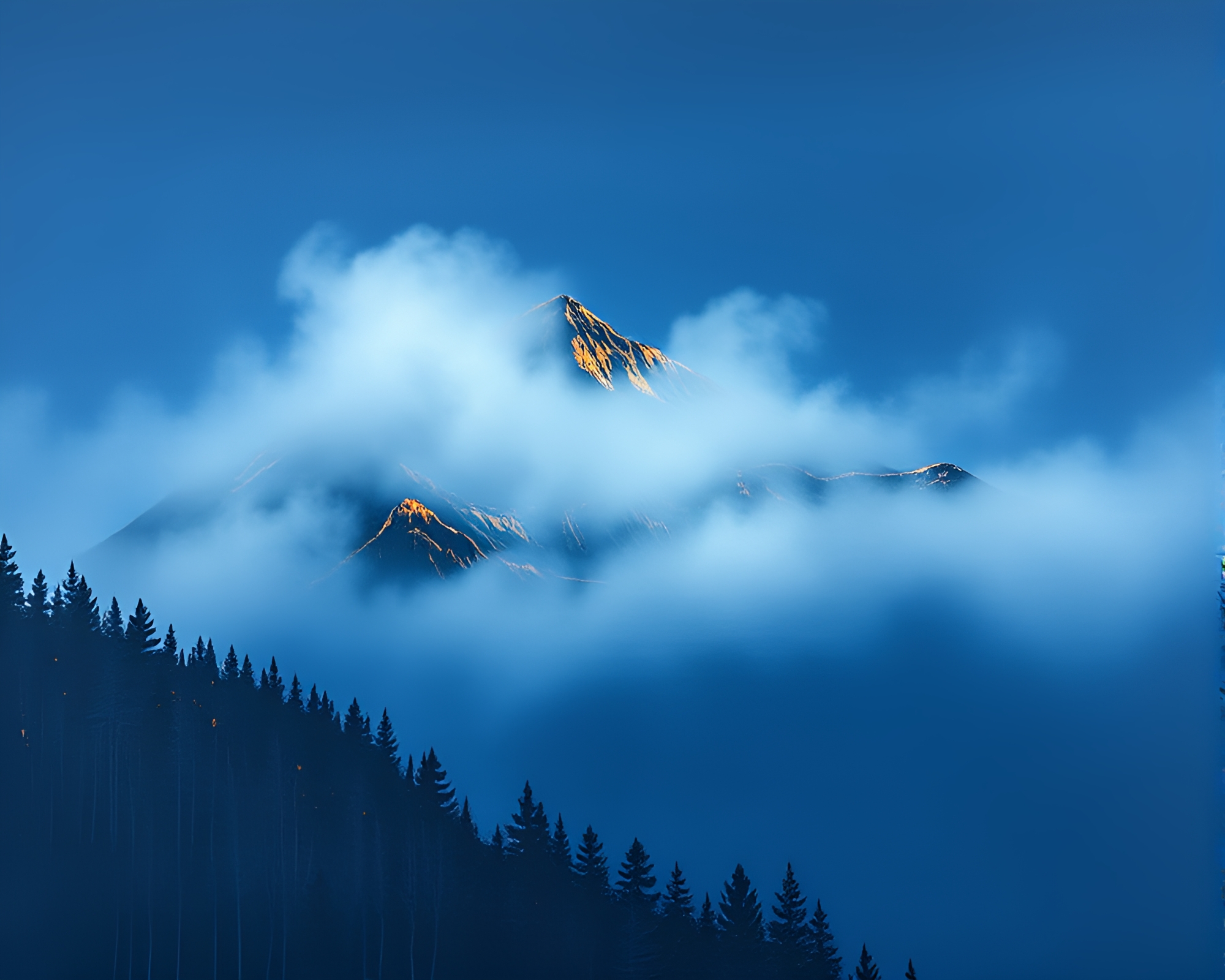 Mist-Shrouded Mountain with Rust Flakes: Chalkboard Drawing – free AI stock image