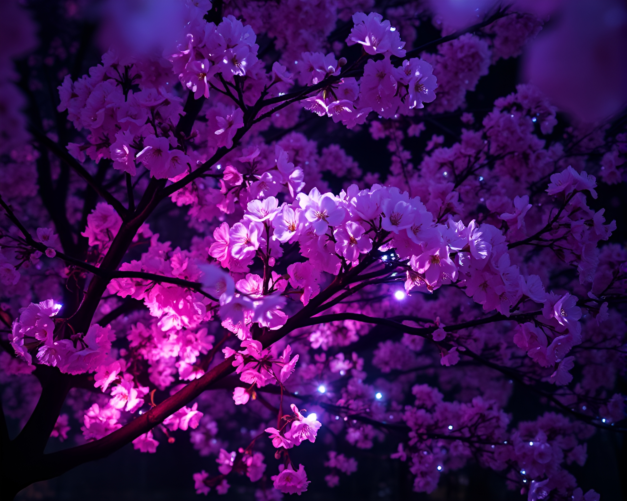 Fluorescent Cherry Blossom Tree Op Art Composition – free AI stock image
