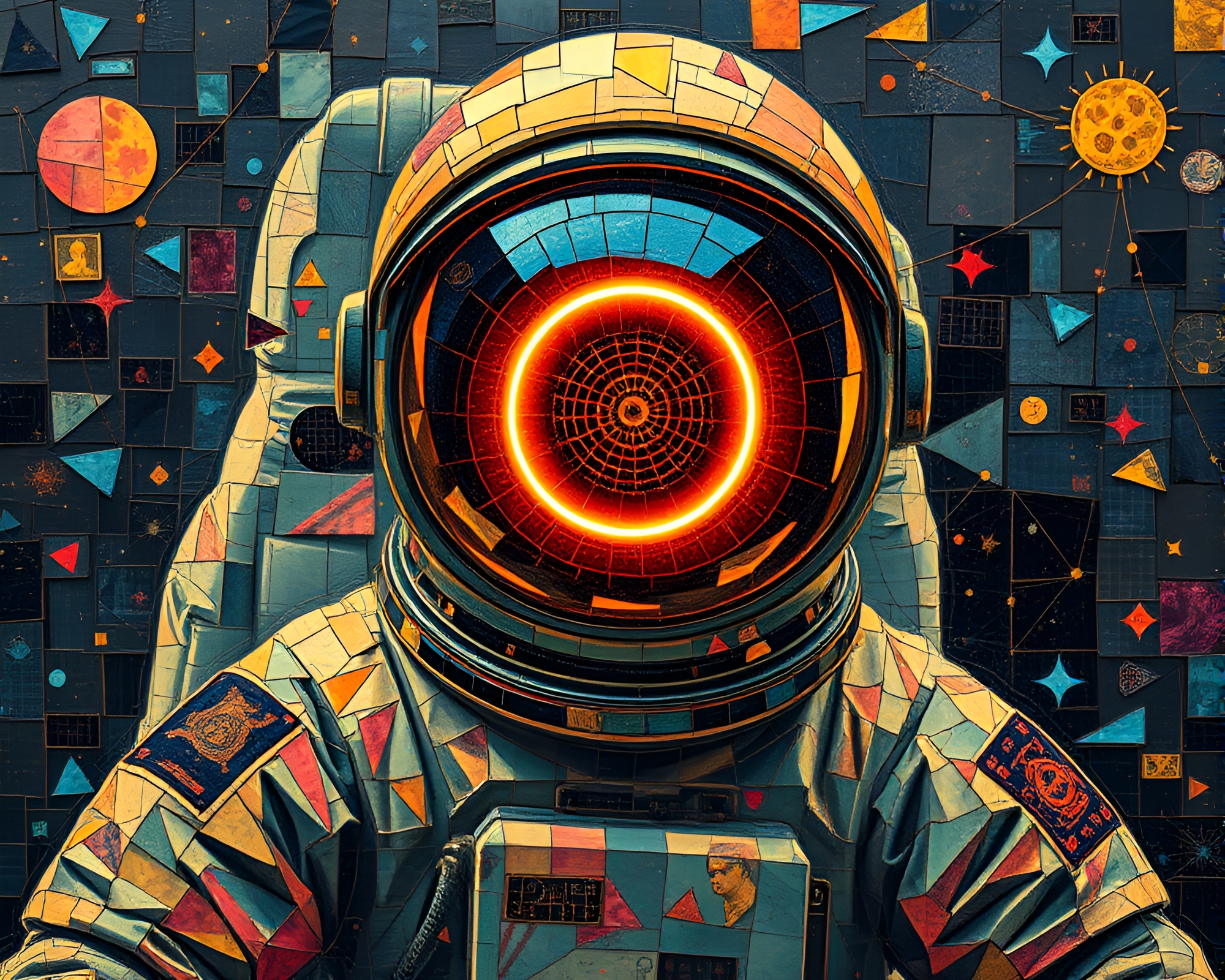 Neon Astronaut Dadaist Collage Mosaic – free AI stock image