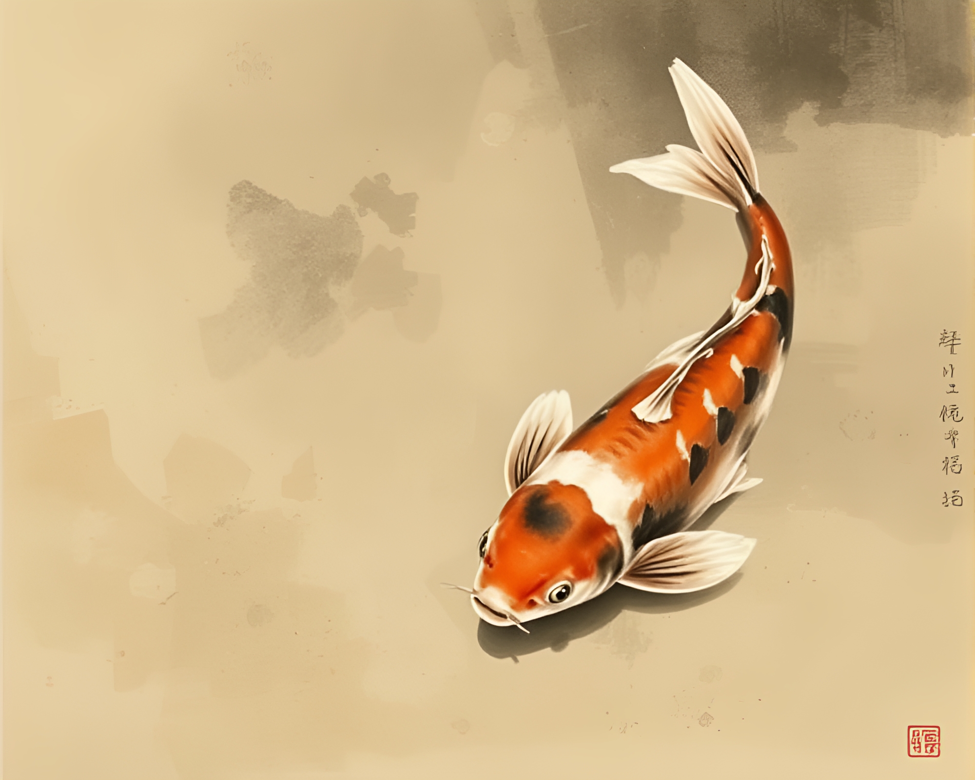 Tranquil Koi Pond Reflection in Earth Tones – free AI stock image